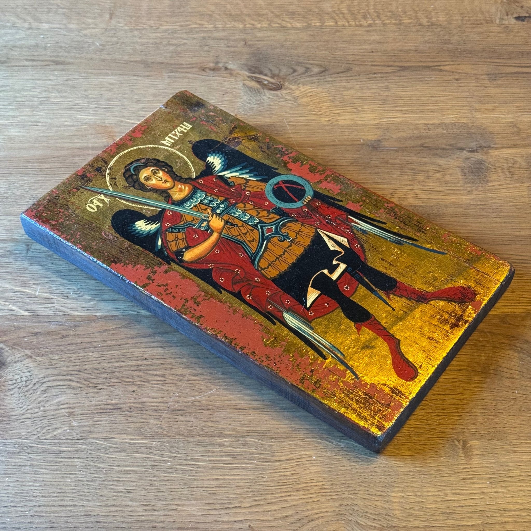 Icoon van Aartsengel Michaël met zwaard op houten paneel - The Collectionist