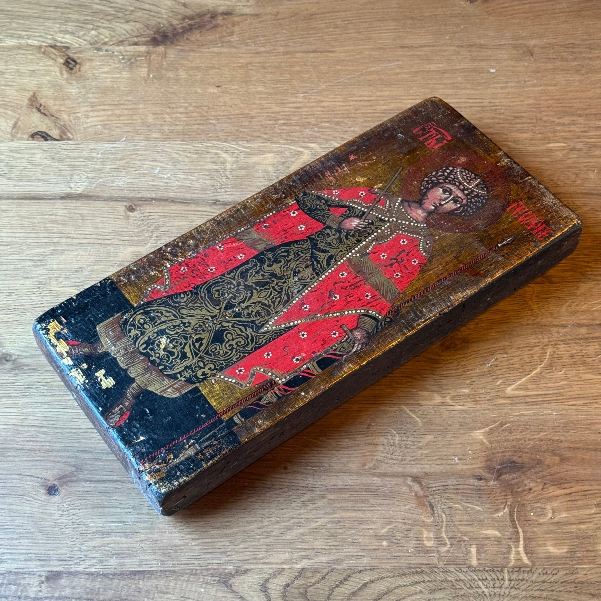 Icoon van Sint - Georgius in rijk gedecoreerd gewaad op houten paneel - The Collectionist