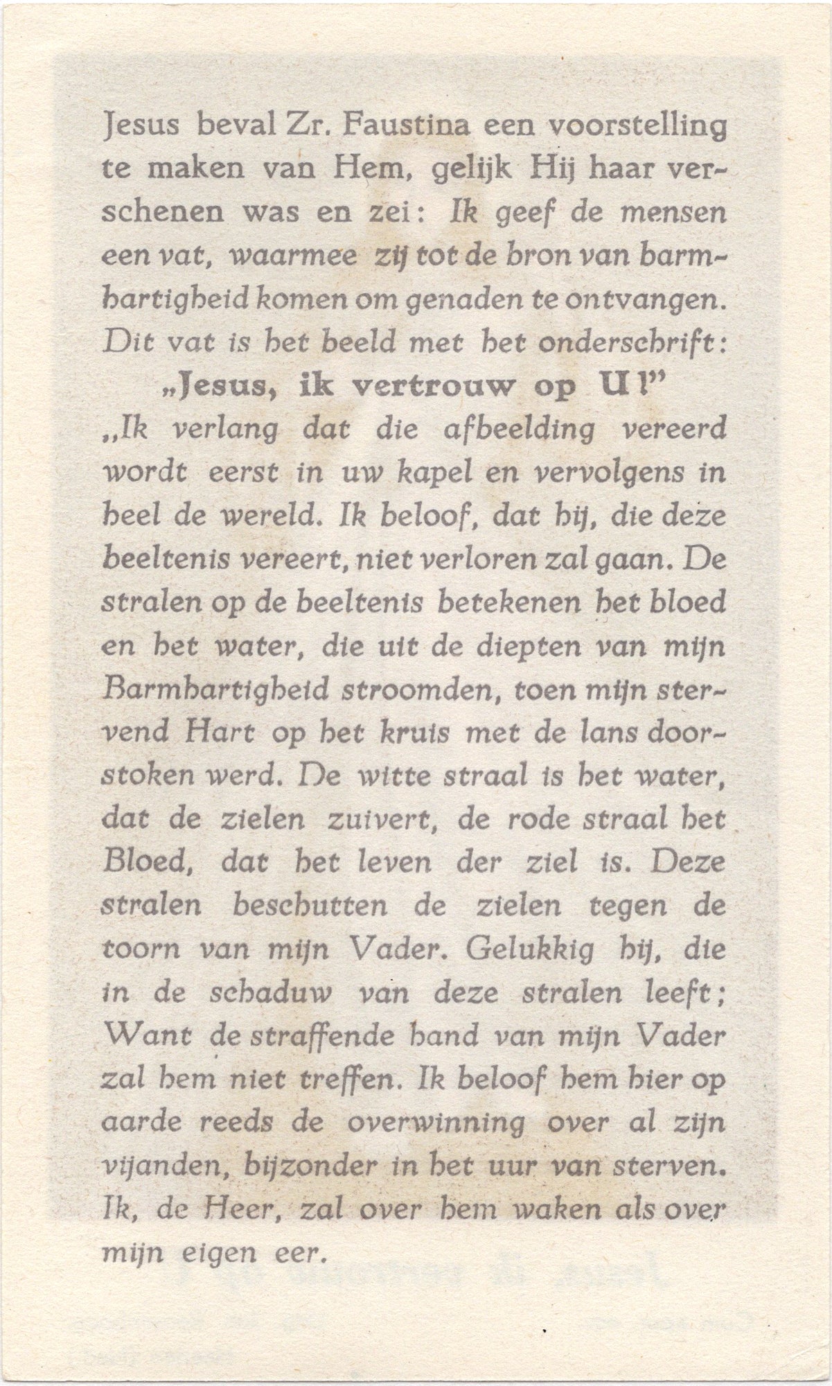 Estampa devocional Divina Misericordia - "Jesus, ik vertrouw op U", Roosenboom Heerlen