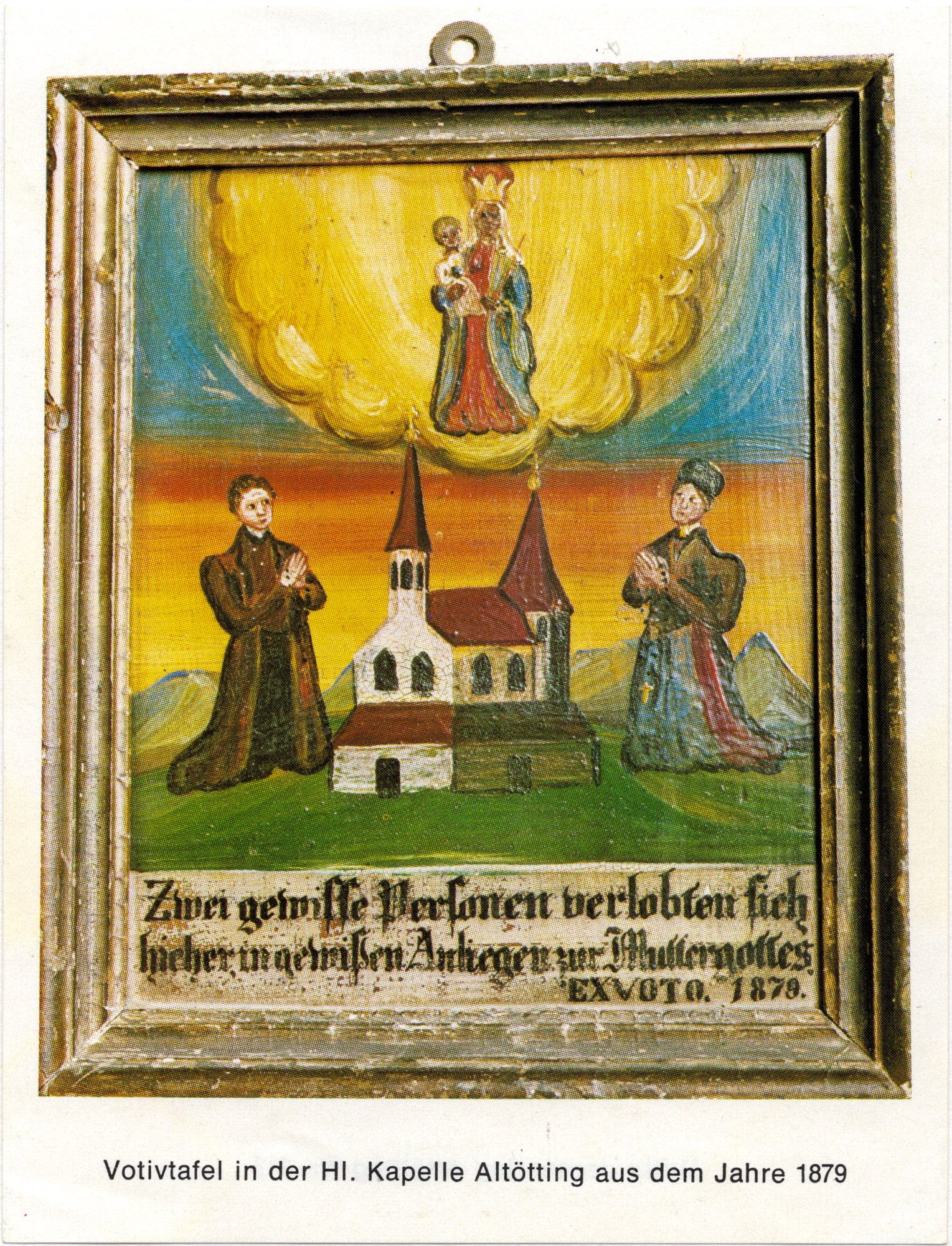 Devotieprentje met reproductie votiefschilderij Heilige Kapel Altötting 1879, Drittordensverlag Altötting nr. 917