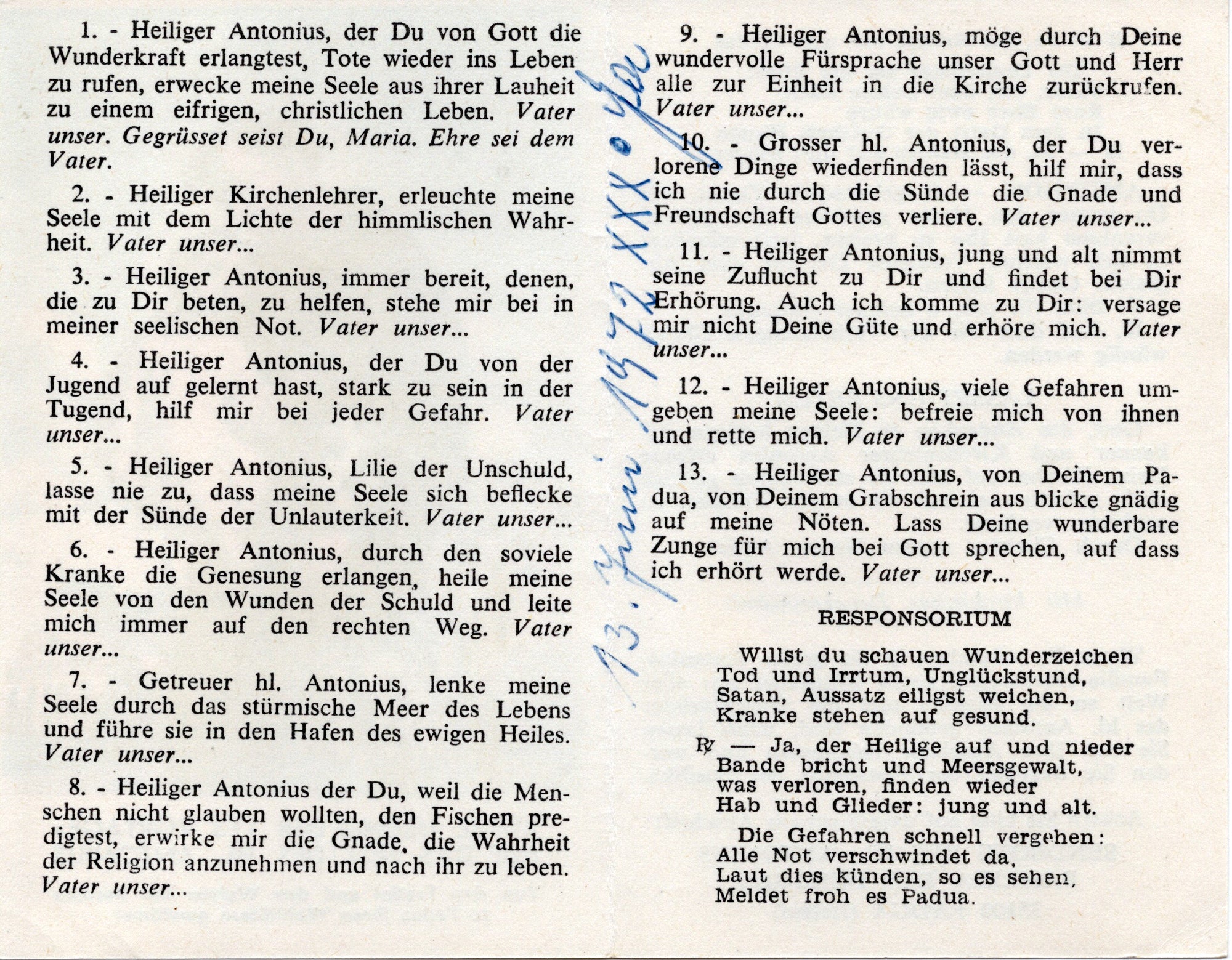 Deutschsprachiges Andachtsblatt Heiliger Antonius von Padua - "13 Vortage", Basilika Padua