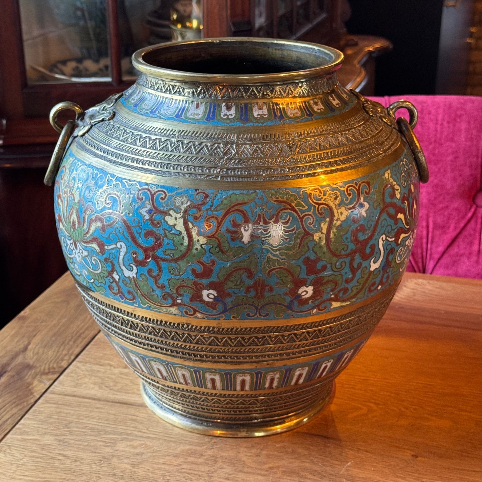 Massieve cloisonné pot van messing – 30 cm - The Collectionist