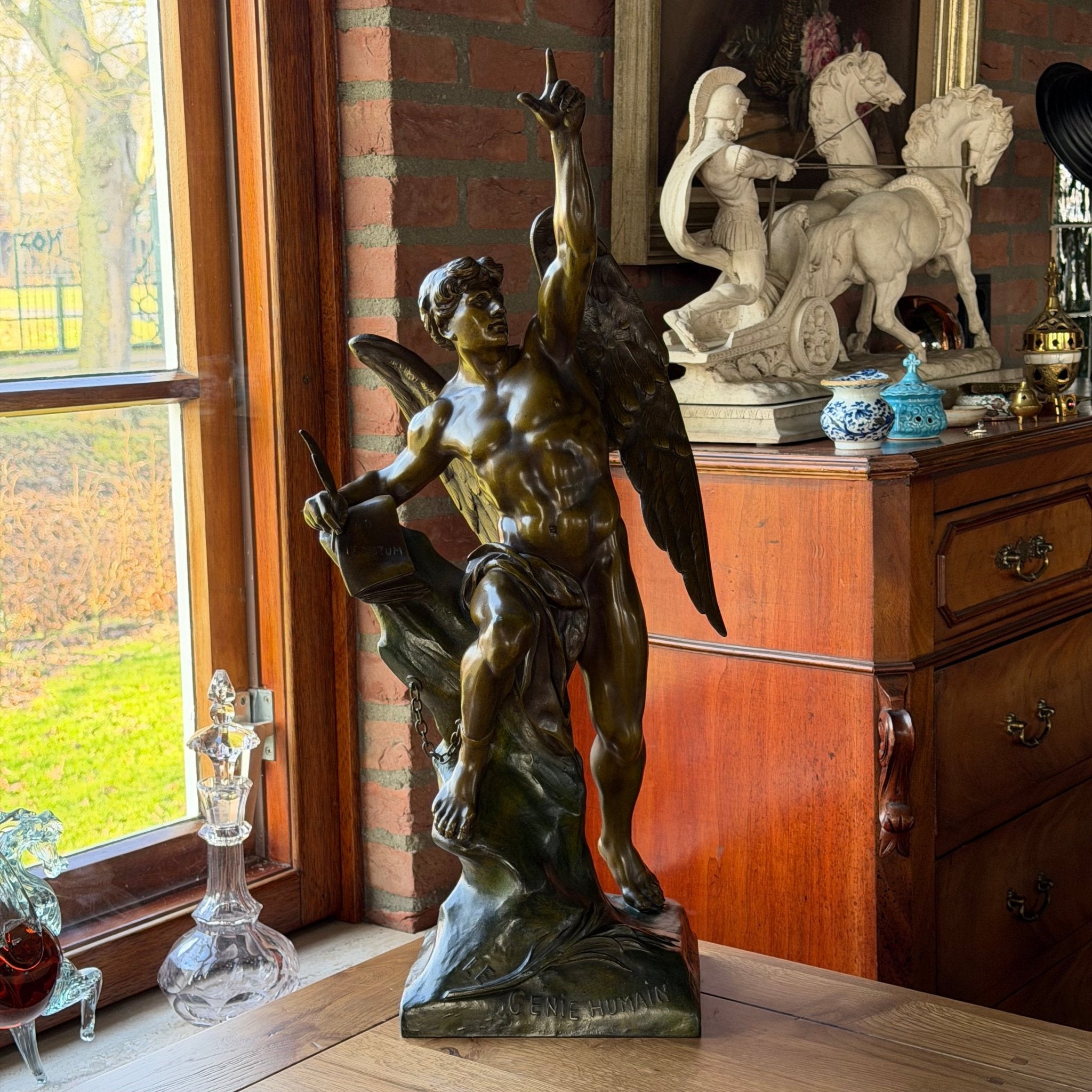 Monumentaal Frans Beeld ‘Génie Humain’ – naar Émile Picault, Parijse Gieting ca. 1900 - The Collectionist