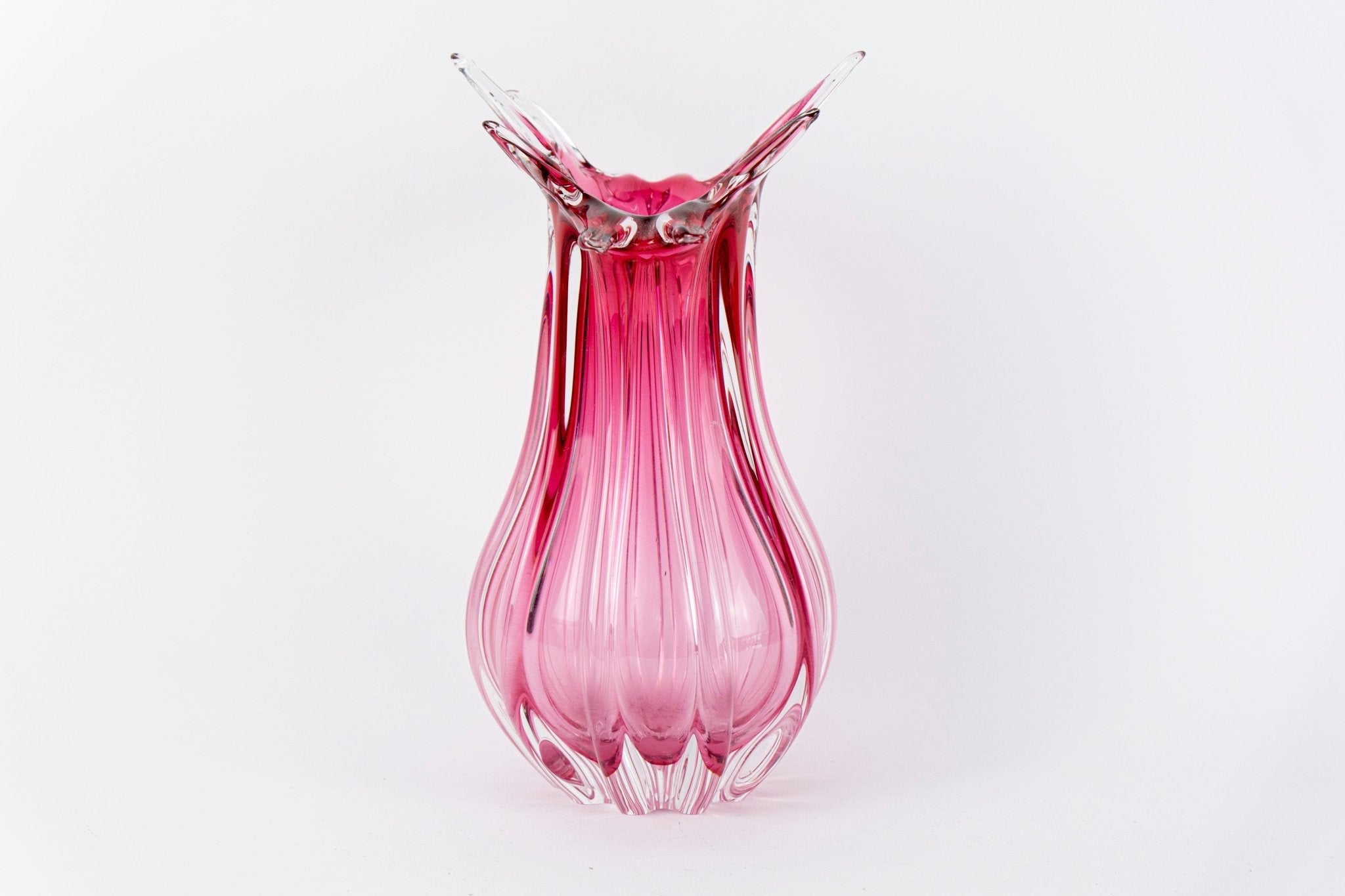 Murano Vintage Boheems Roze en Transparant Glazen Vaas - The Collectionist
