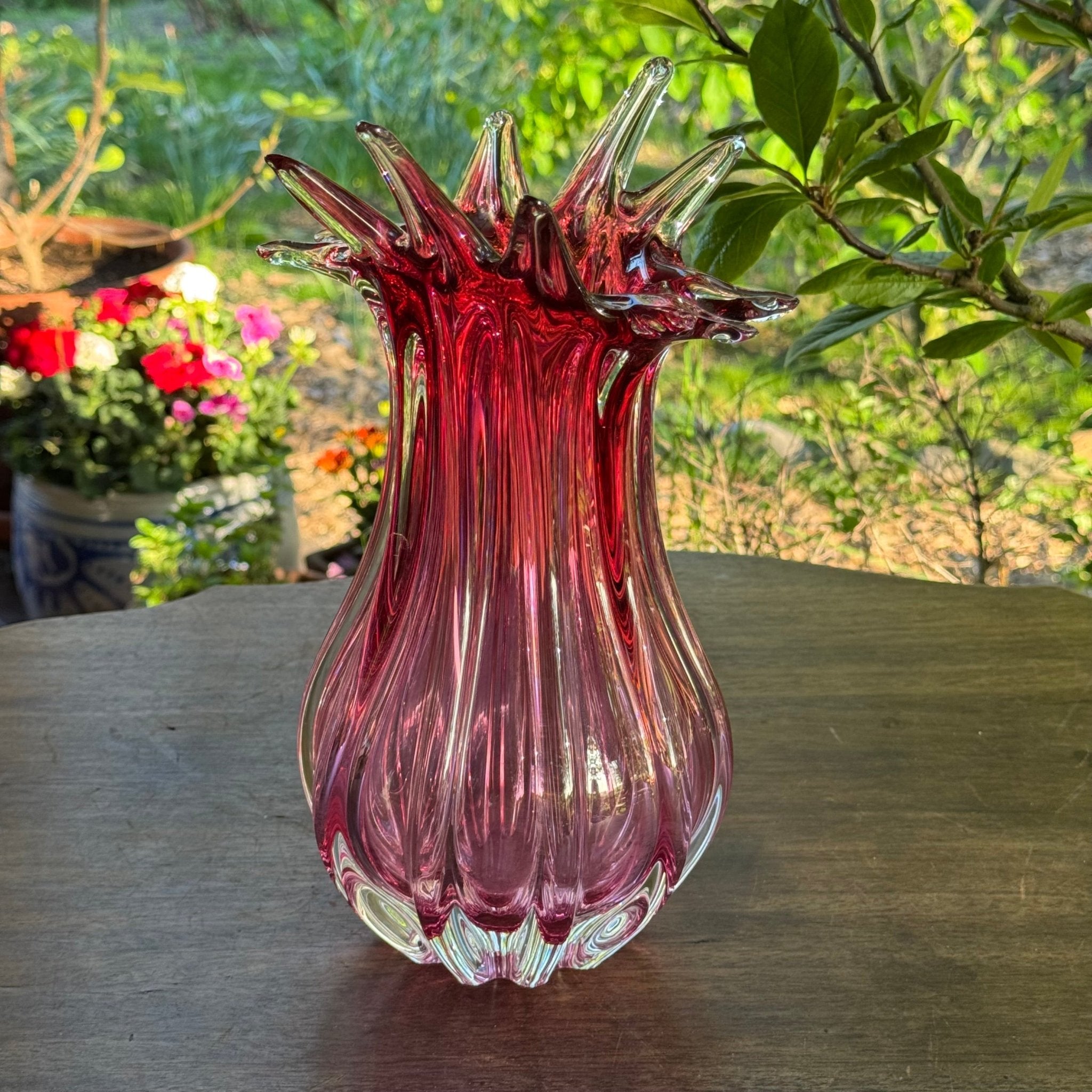 Murano Vintage Boheems Roze en Transparant Glazen Vaas - The Collectionist