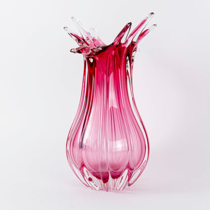 Murano Vintage Boheems Roze en Transparant Glazen Vaas - The Collectionist