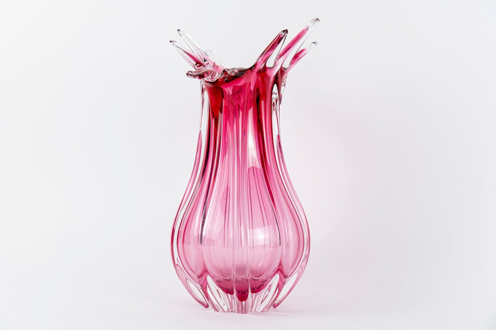 Murano Vintage Boheems Roze en Transparant Glazen Vaas - The Collectionist