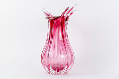Murano Vintage Boheems Roze en Transparant Glazen Vaas - The Collectionist