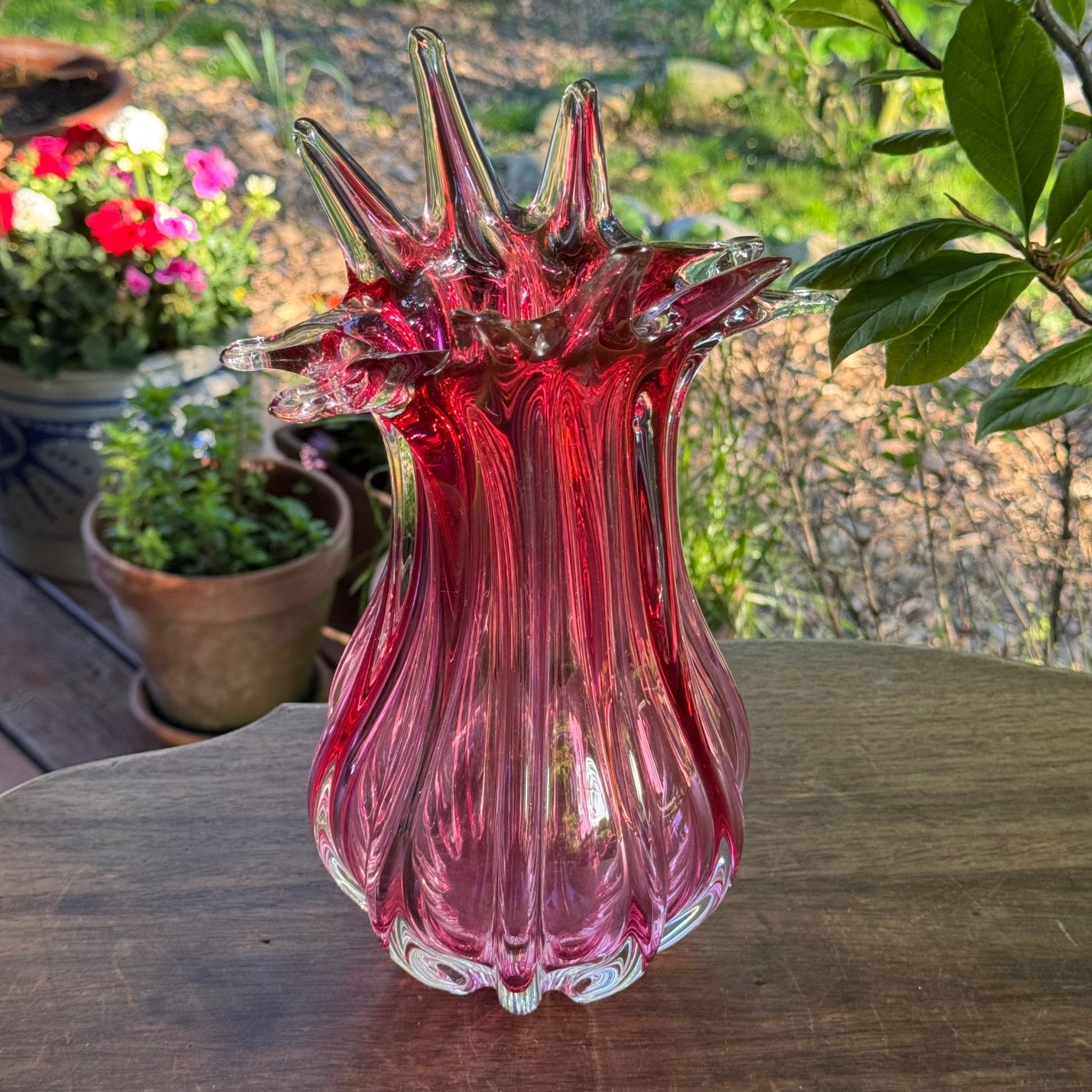 Murano Vintage Boheems Roze en Transparant Glazen Vaas - The Collectionist