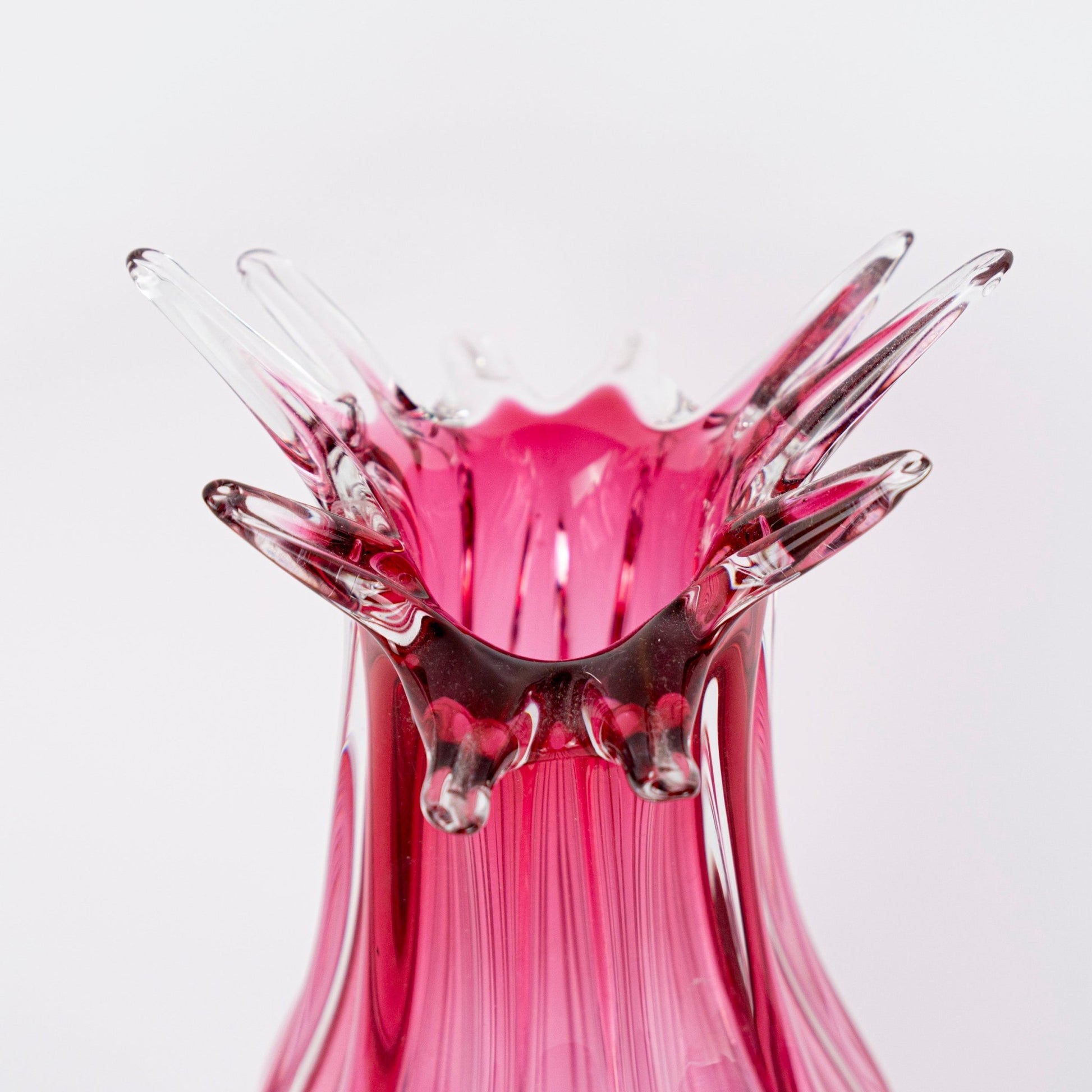 Murano Vintage Boheems Roze en Transparant Glazen Vaas - The Collectionist