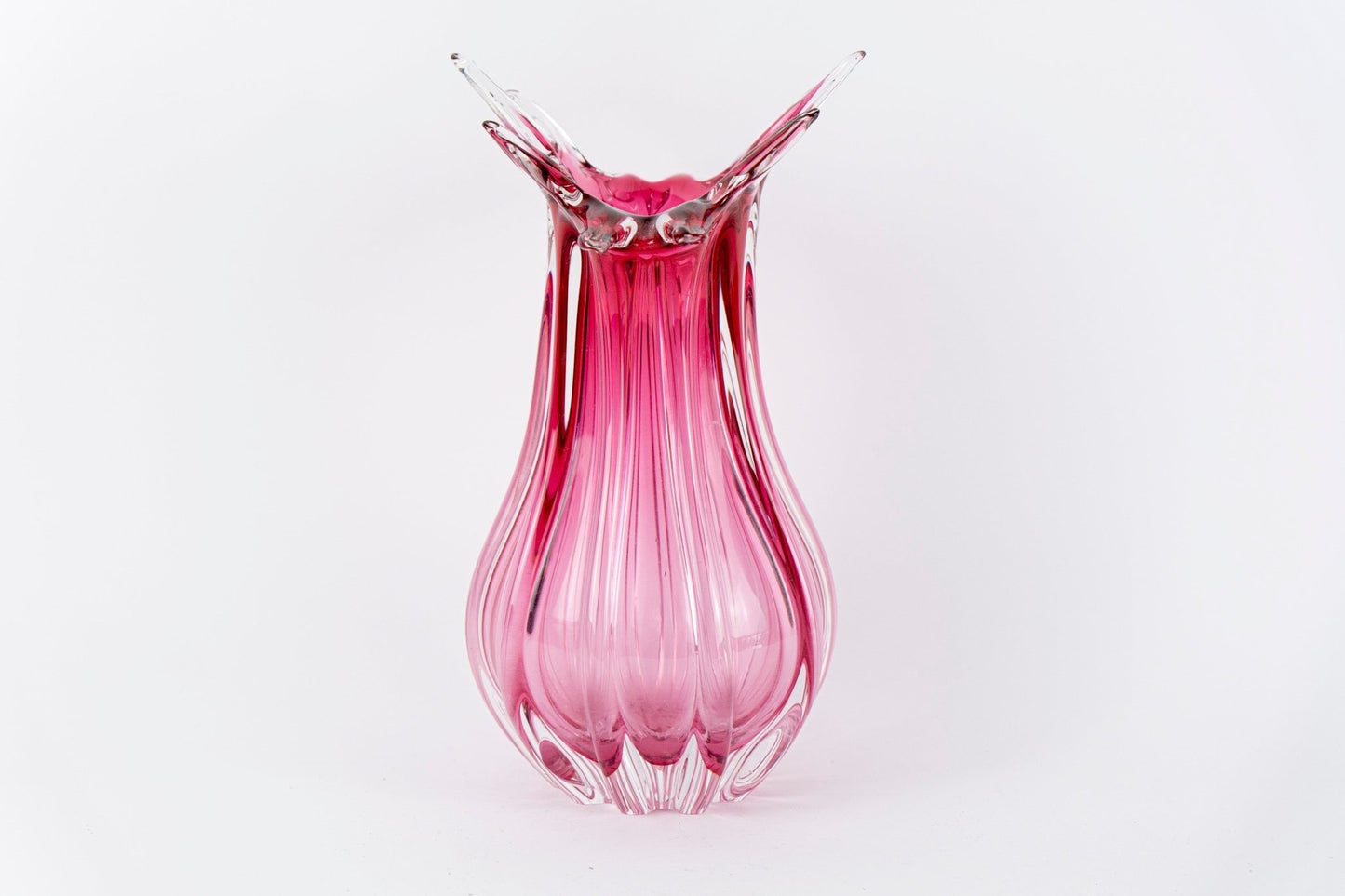 Murano Vintage Boheems Roze en Transparant Glazen Vaas - The Collectionist