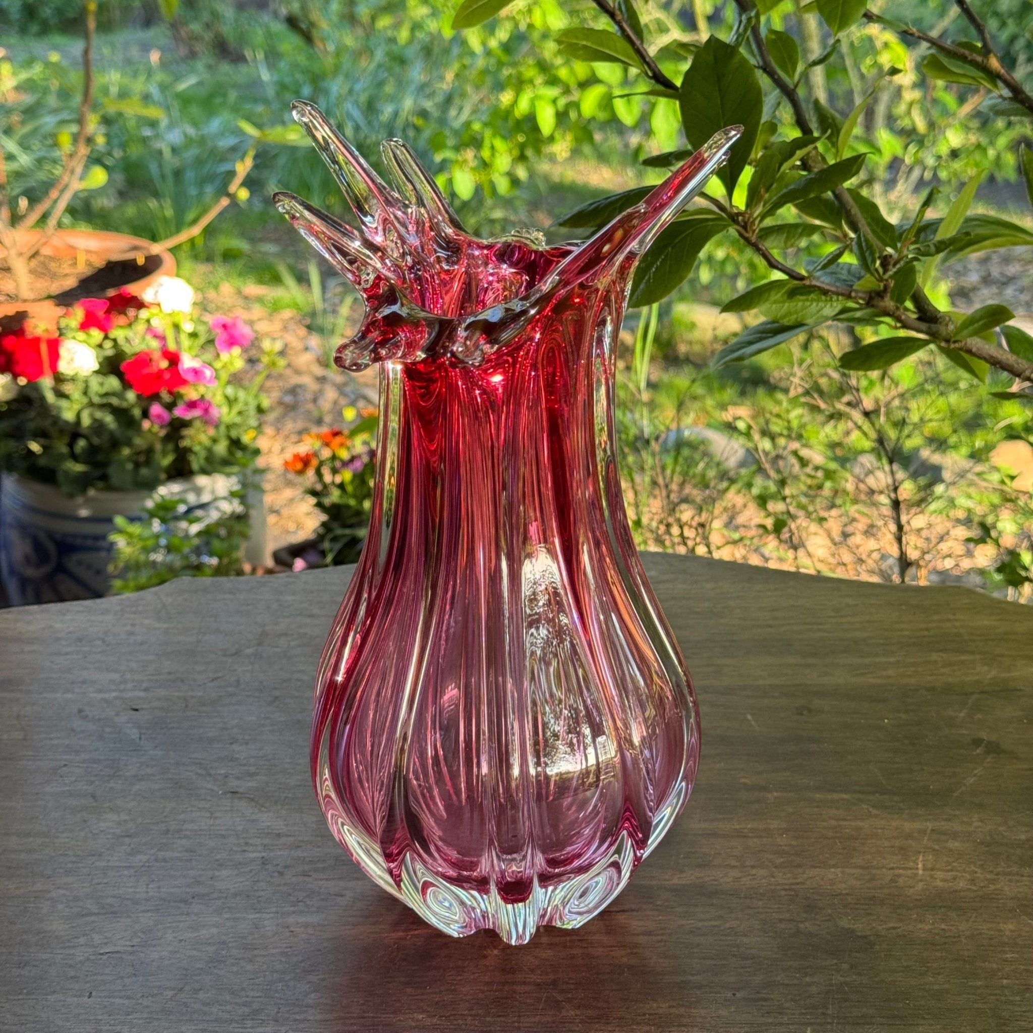 Murano Vintage Boheems Roze en Transparant Glazen Vaas - The Collectionist
