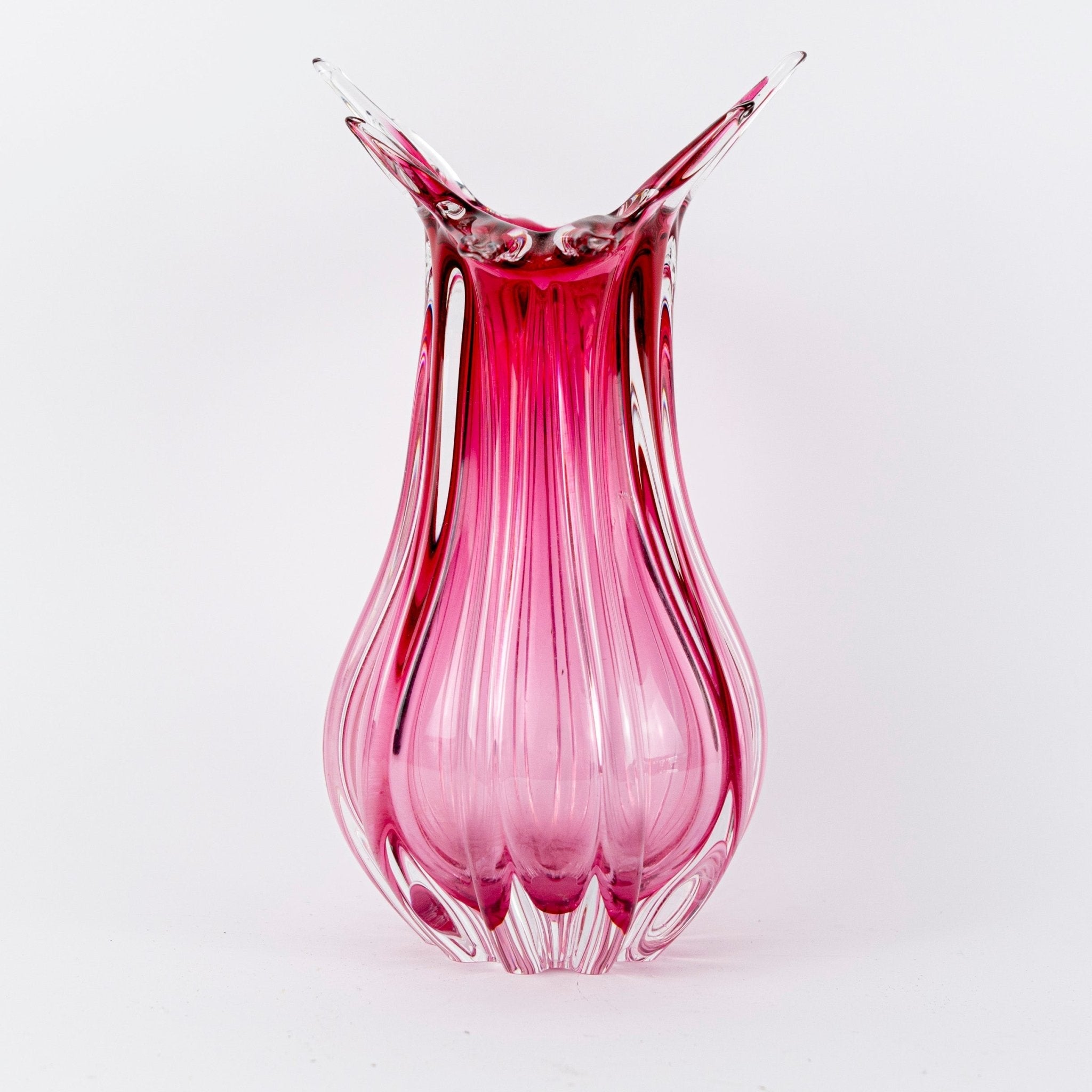 Murano Vintage Boheems Roze en Transparant Glazen Vaas - The Collectionist