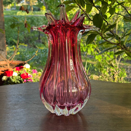 Murano Vintage Boheems Roze en Transparant Glazen Vaas - The Collectionist