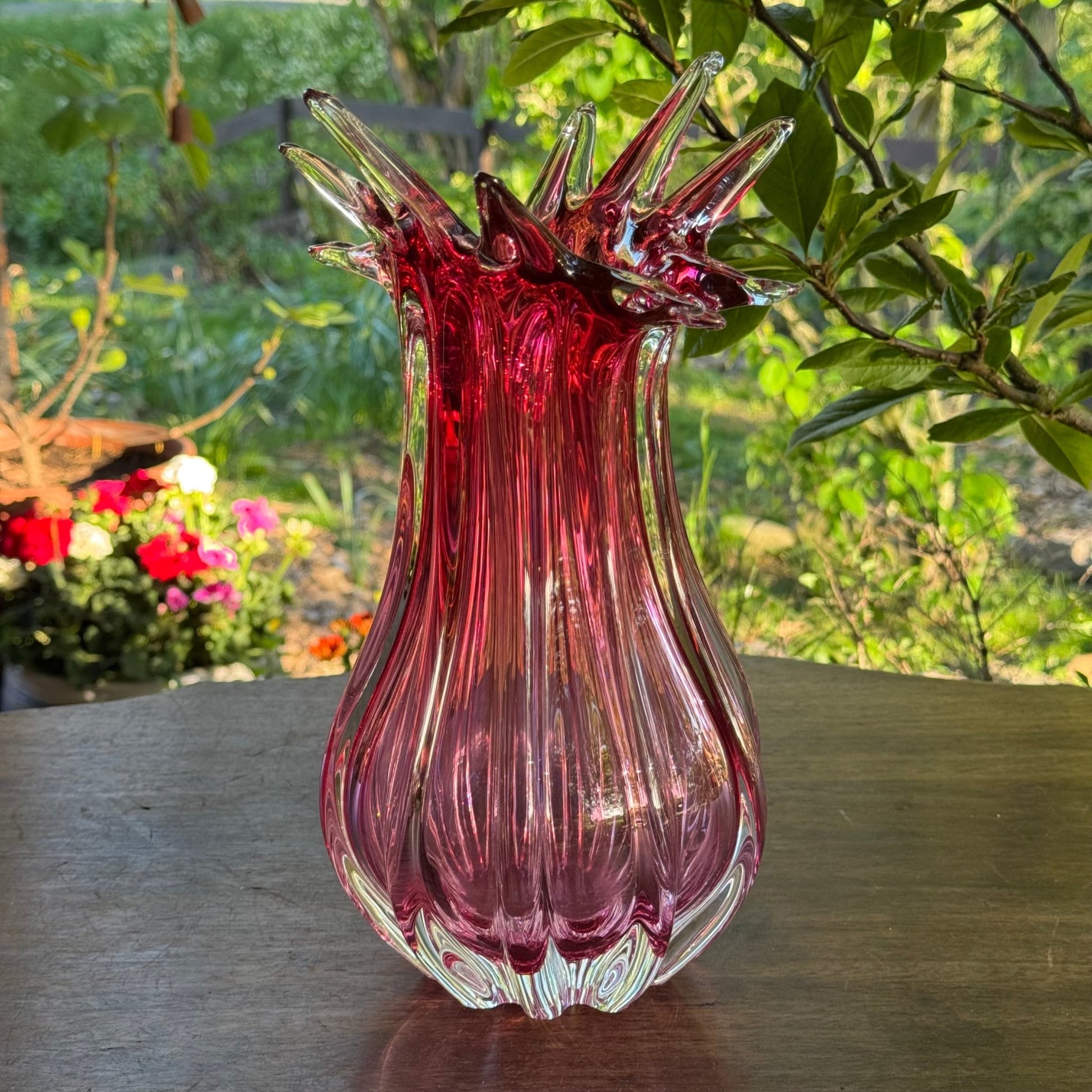 Murano Vintage Boheems Roze en Transparant Glazen Vaas - The Collectionist