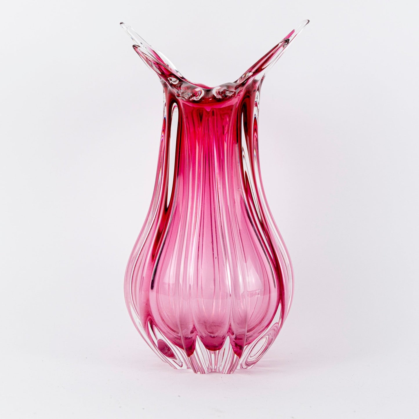 Murano Vintage Boheems Roze en Transparant Glazen Vaas - The Collectionist