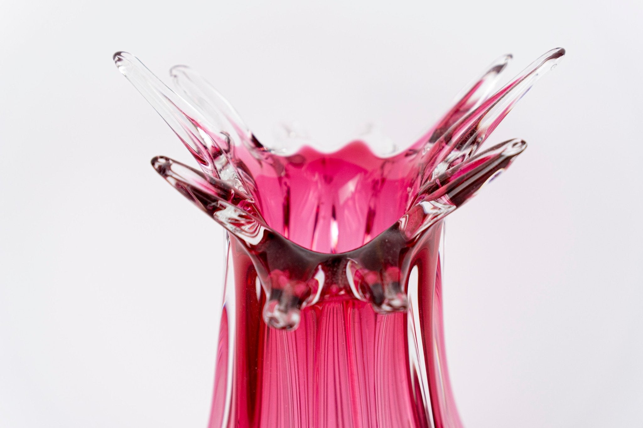 Murano Vintage Boheems Roze en Transparant Glazen Vaas - The Collectionist