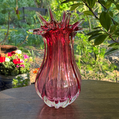 Murano Vintage Boheems Roze en Transparant Glazen Vaas - The Collectionist