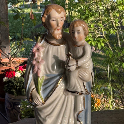 Porseleinen Beeldje van de Heilige Jozef en Kind Jezus - The Collectionist