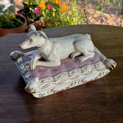 Porseleinen Sierdoos met Windhond op Kussen - The Collectionist