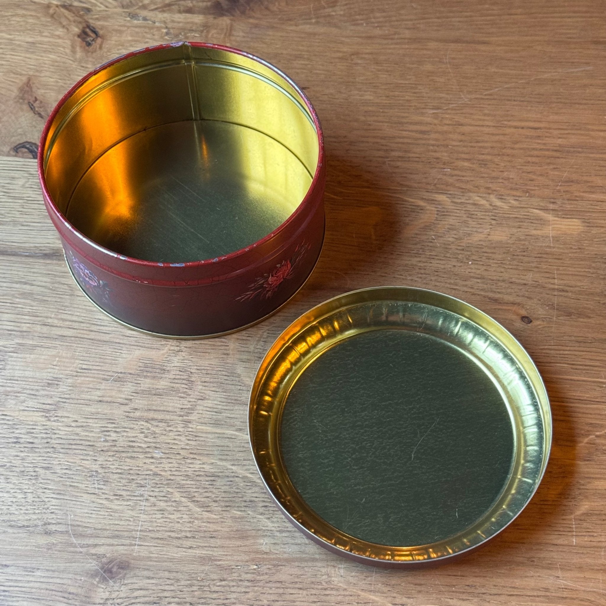 Vintage Barringer, Wallis & Manners Blik - Rood Craquelé met Bloemen (Jaren '50/'60) - The Collectionist