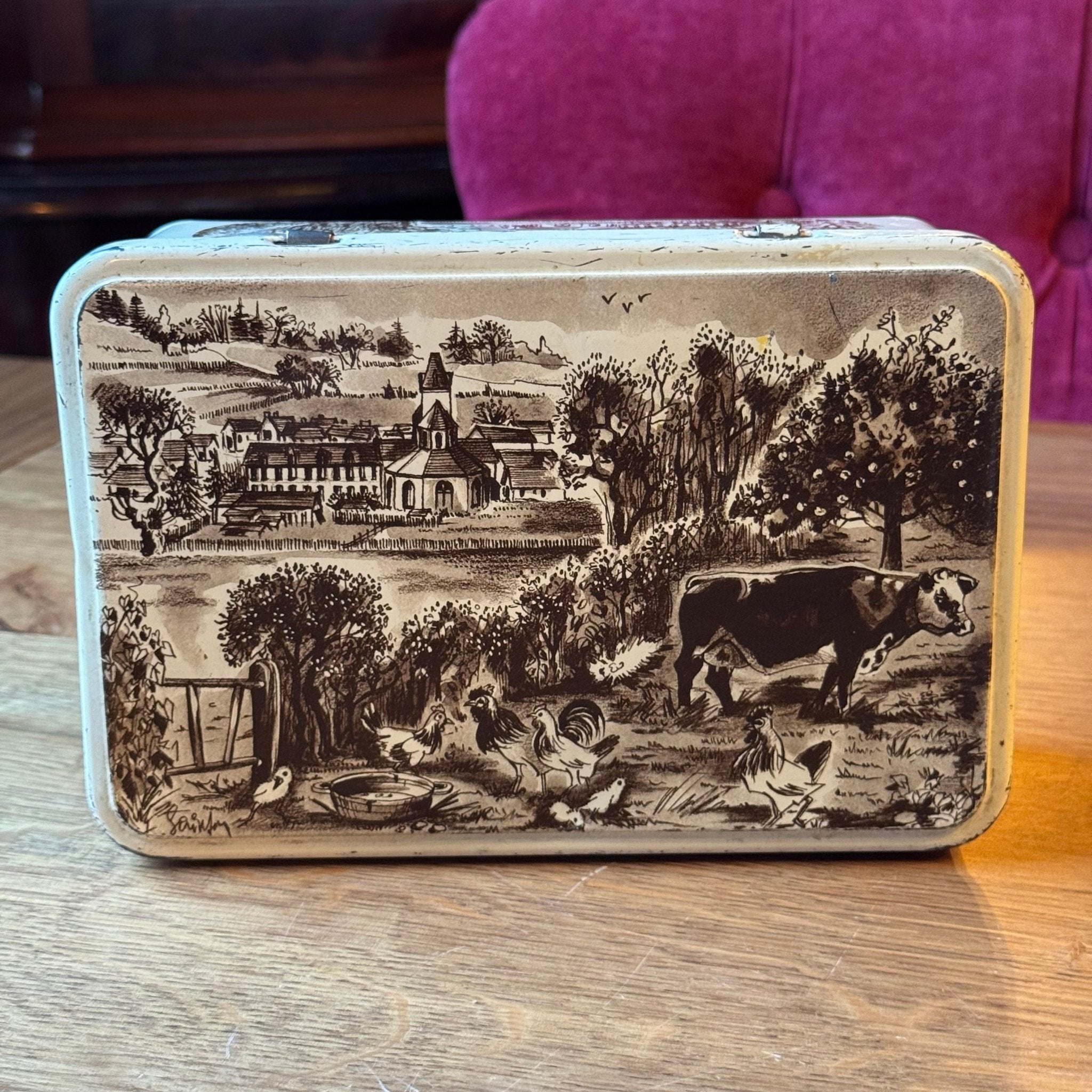 Vintage Blik Biscuiterie de l'Abbaye - Normandisch Landschap (1987) - The Collectionist