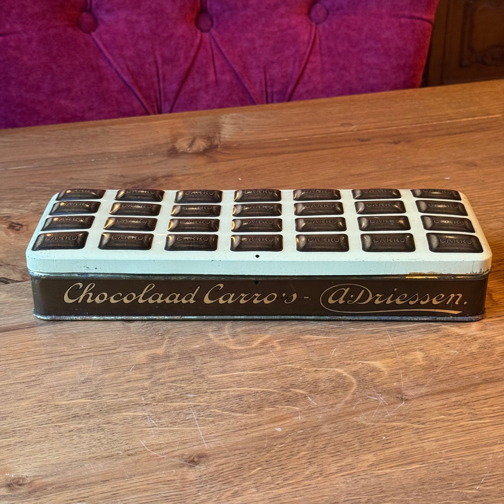 Vintage Chocoladeblik Carro – A. Driessen Rotterdam – Half Kilo – ca. Jaren 1930–1950 - The Collectionist