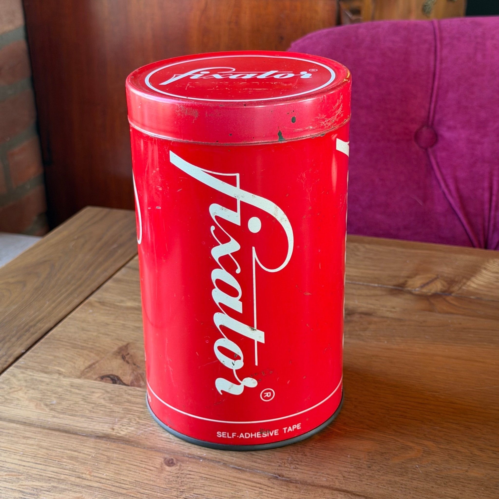 Vintage Fixator reclameblik – self - adhesive tape opslagblik