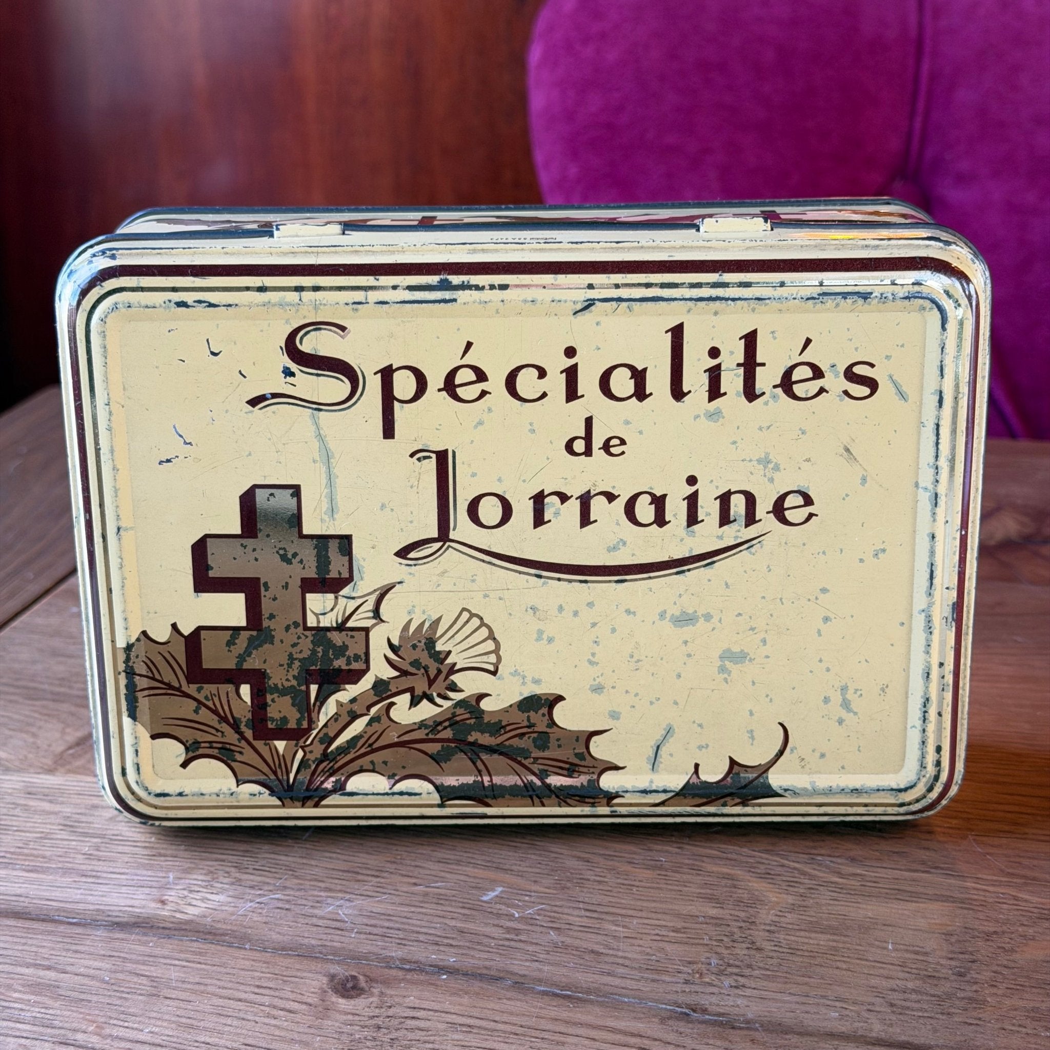 Vintage Frans koekblik – Spécialités de Lorraine – lithografisch biscuitblik