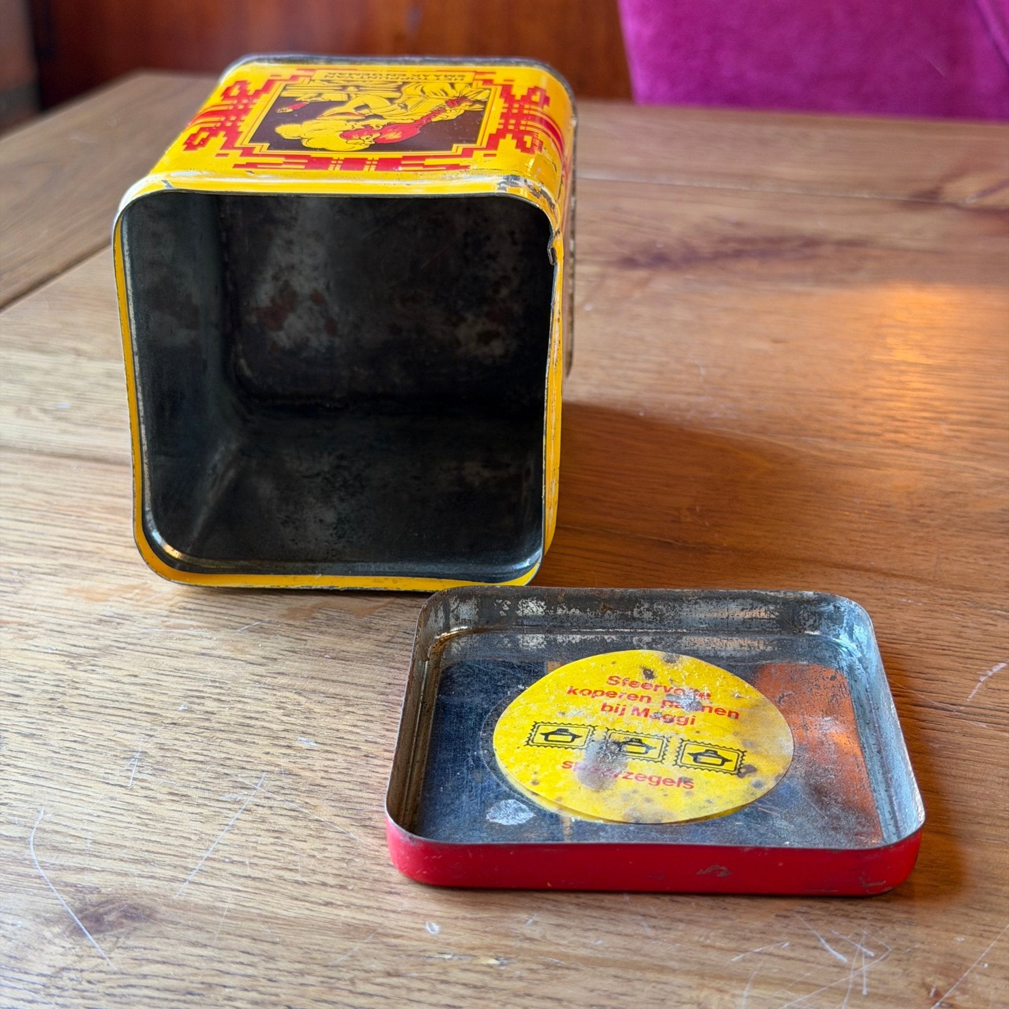 Vintage Maggi Bouillonblokjes Blik – Geel Rood Reclameblik – Jaren 60