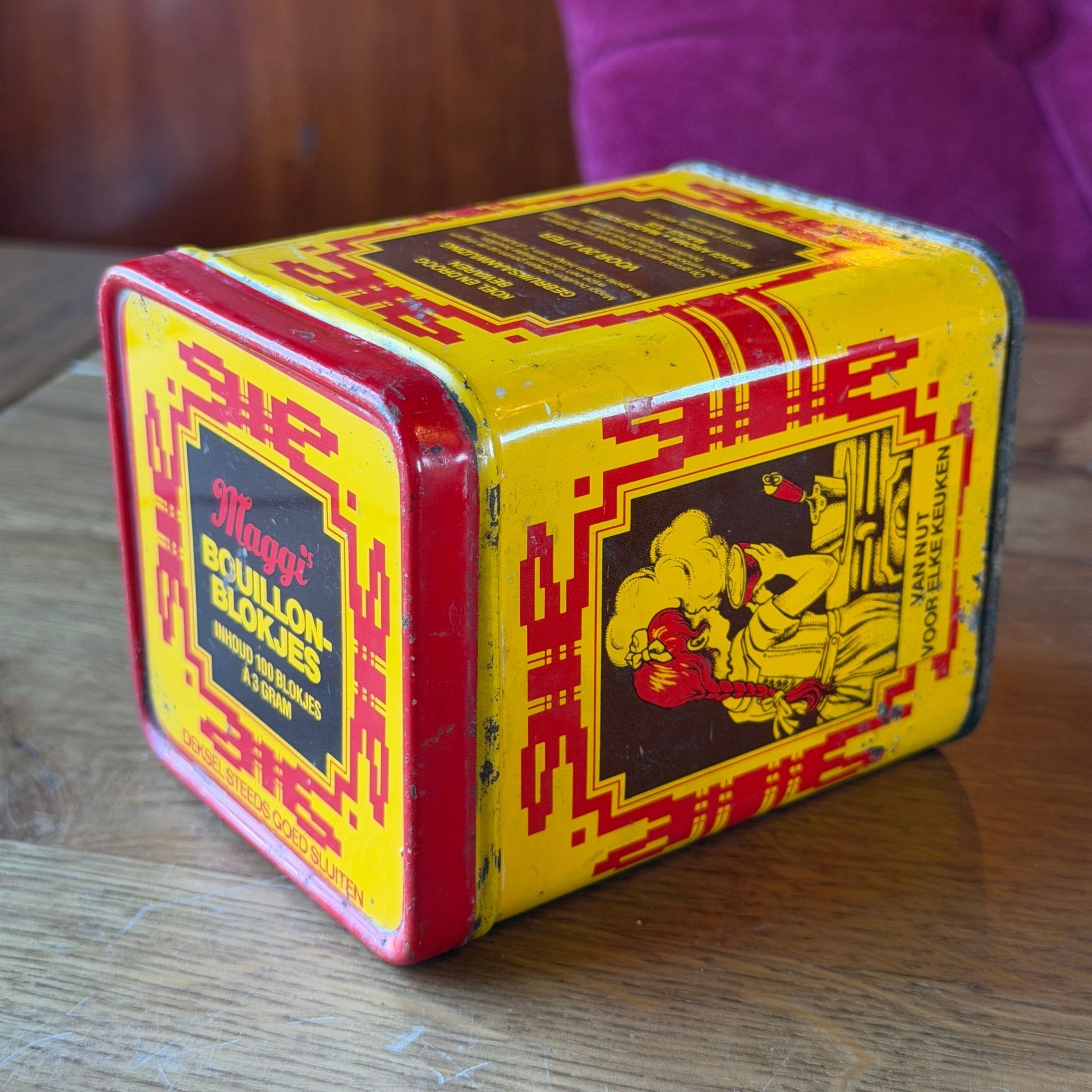 Vintage Maggi Bouillonblokjes Blik – Geel Rood Reclameblik – Jaren 60
