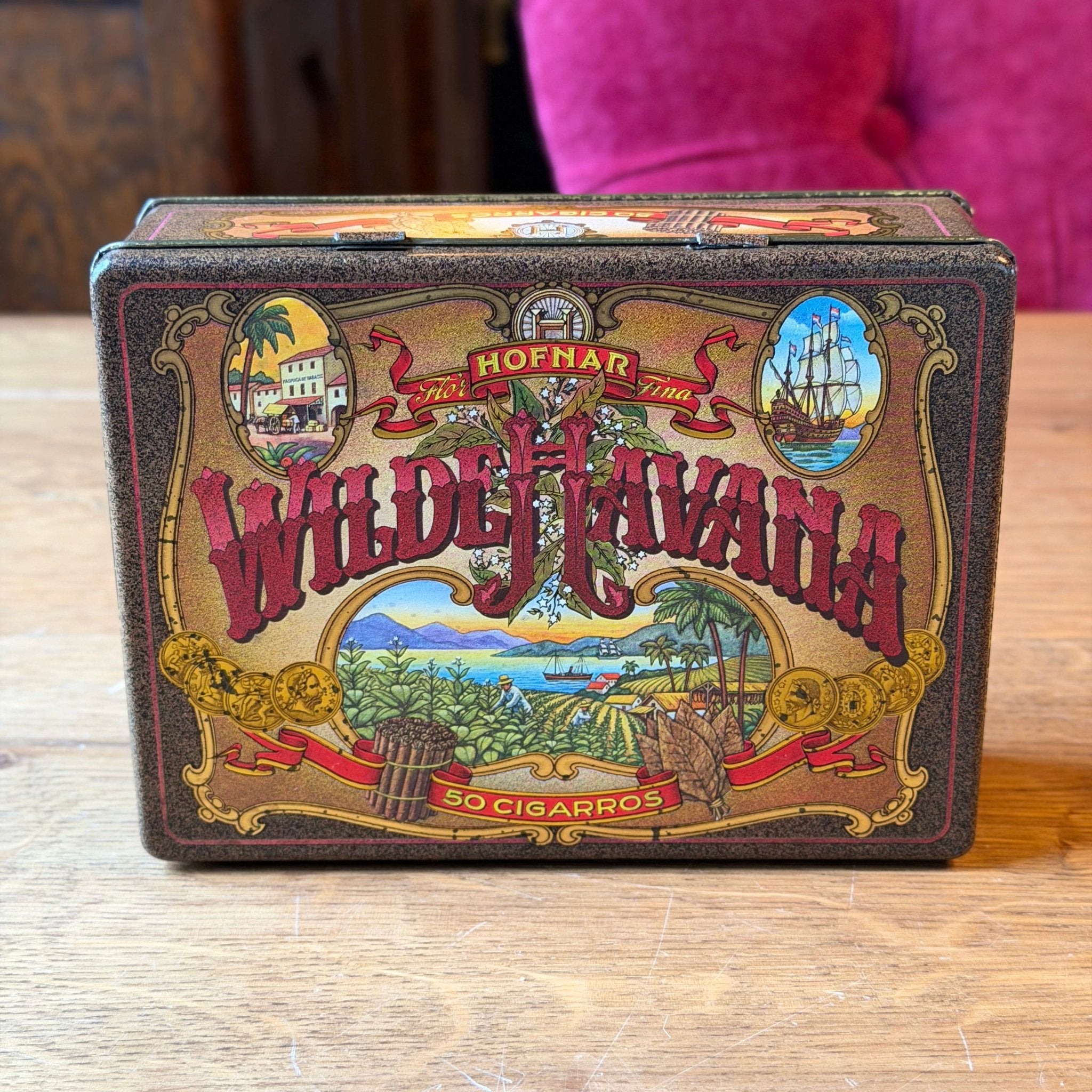 Vintage sigarenblik “Wilde Havana” – Hofnar – 50 Cigarros – lithografisch blik - The Collectionist