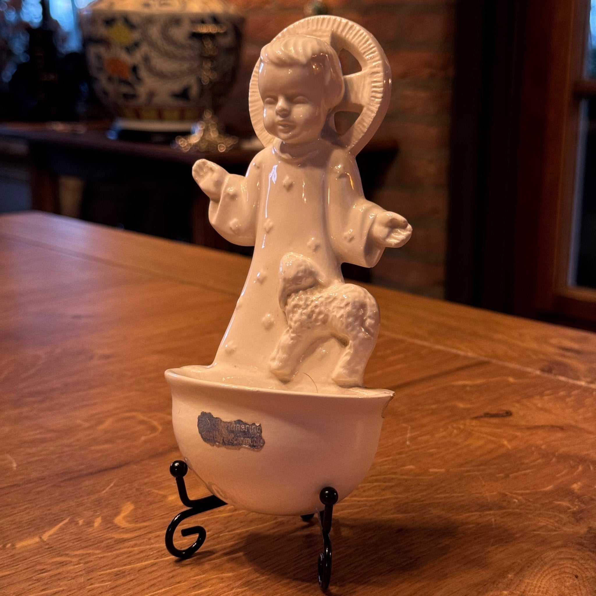 Vintage S.L. Venlo Heilig Hart Kinderbeeld met Wijwaterbakje – Keramiek – Nederland - The Collectionist