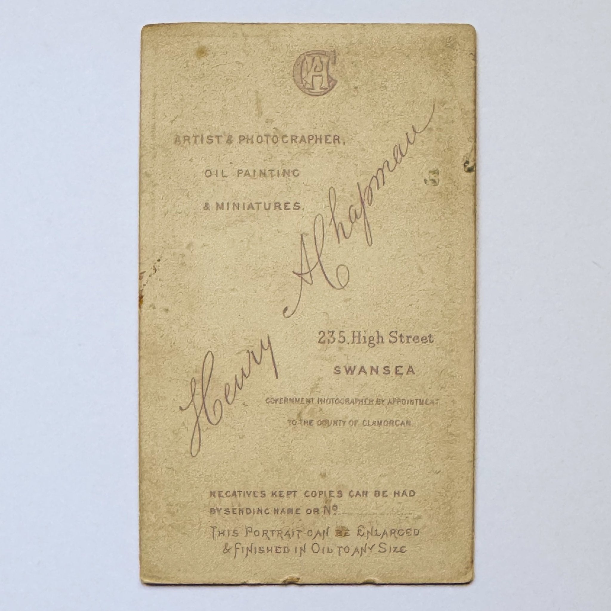 Vroege carte - de - visite - Henry A. Chapman, Swansea (ca. 1870) - The Collectionist
