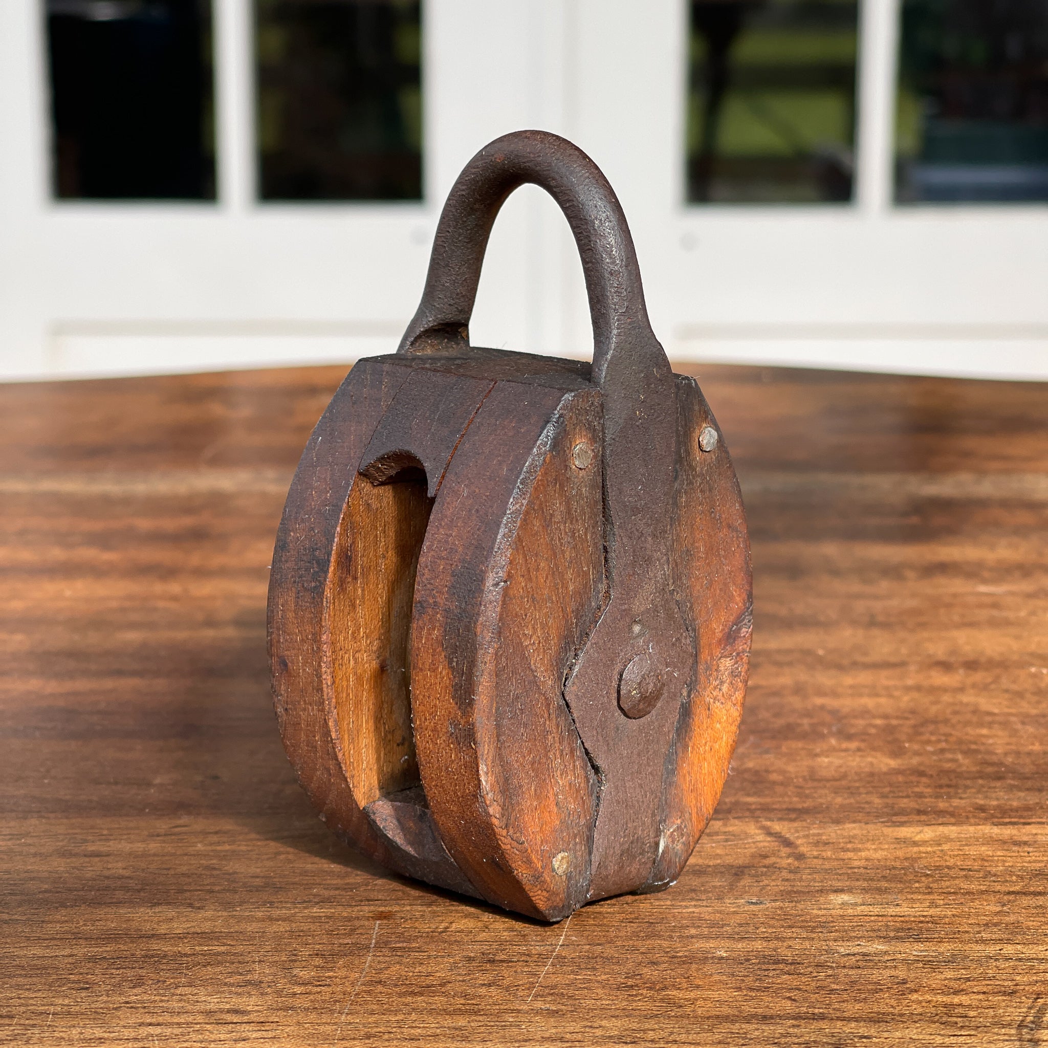 Antieke katrol met wieltje van koper - Bamestra Curiosa