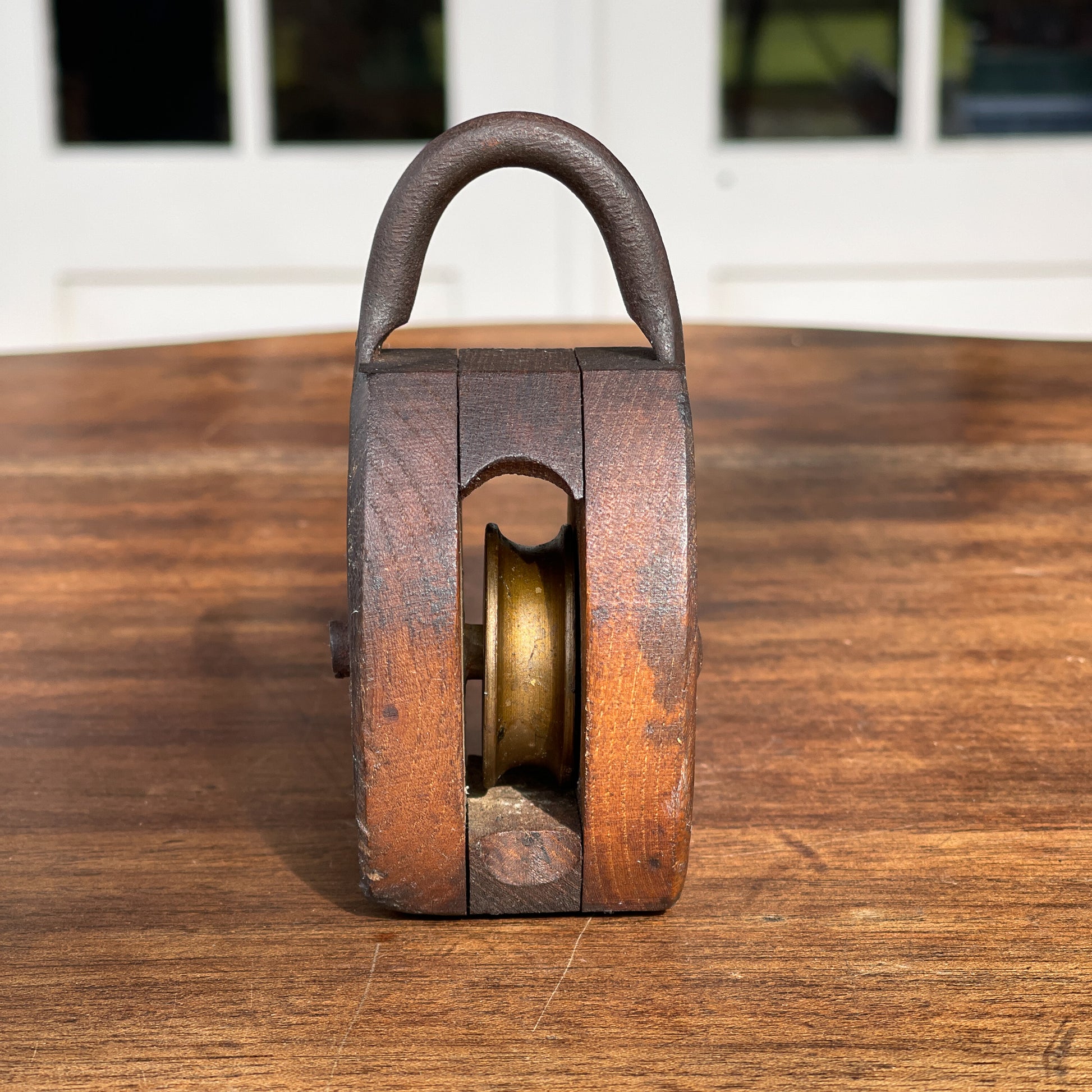 Antieke katrol met wieltje van koper - Bamestra Curiosa