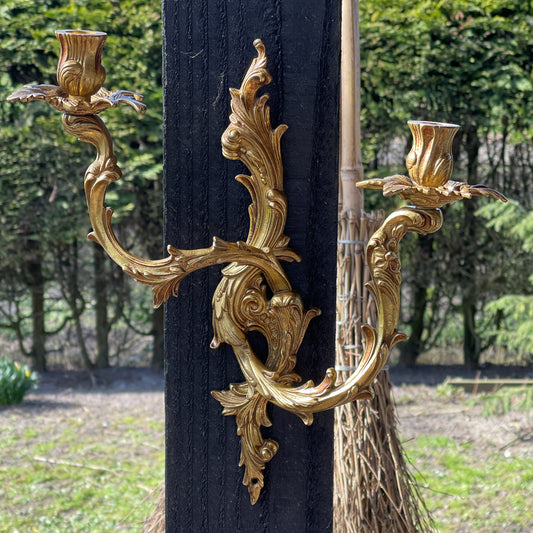 Dubbele Koperen Franse Wandkandelaar - Bamestra Curiosa