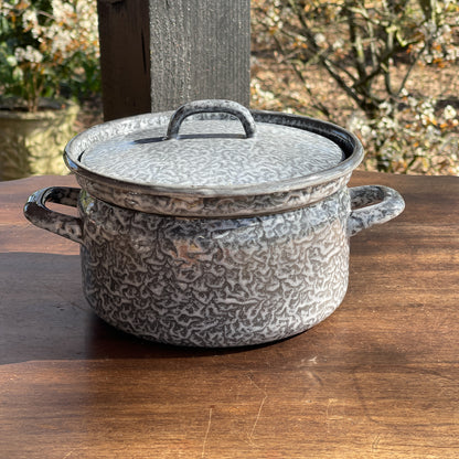 Grijs gewolkt emaille pan met deksel - Bamestra Curiosa