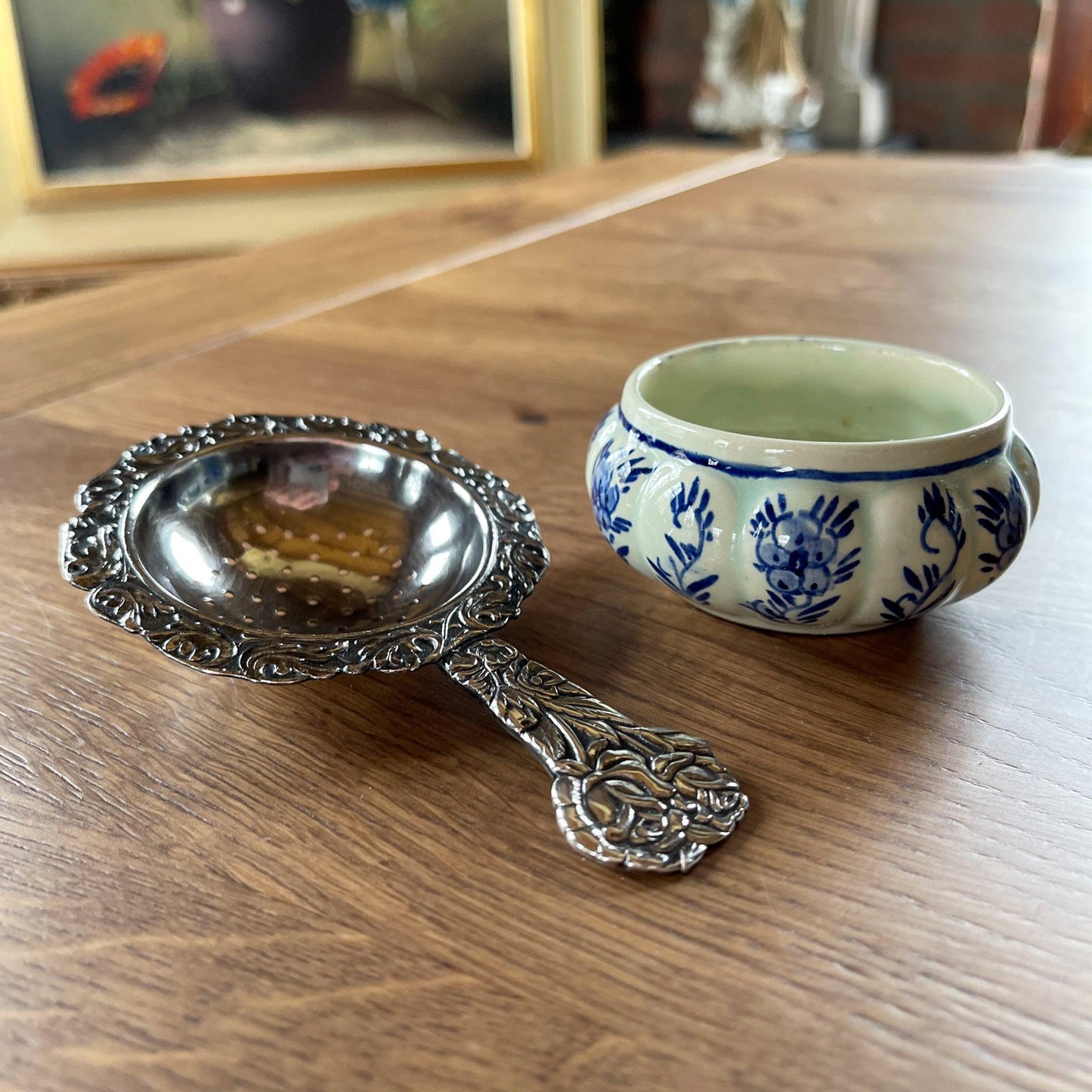 Delfts Blauw verzilverd thee lekbakje Insulinde Groningen - Bamestra Curiosa