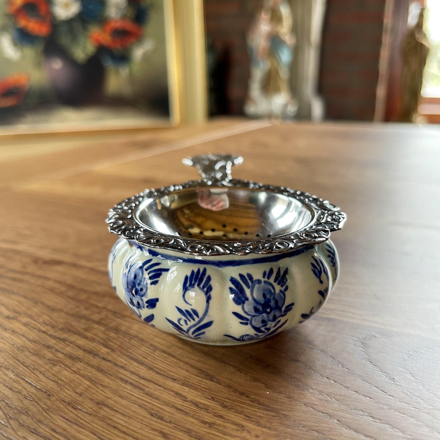 Delfts Blauw verzilverd thee lekbakje Insulinde Groningen - Bamestra Curiosa