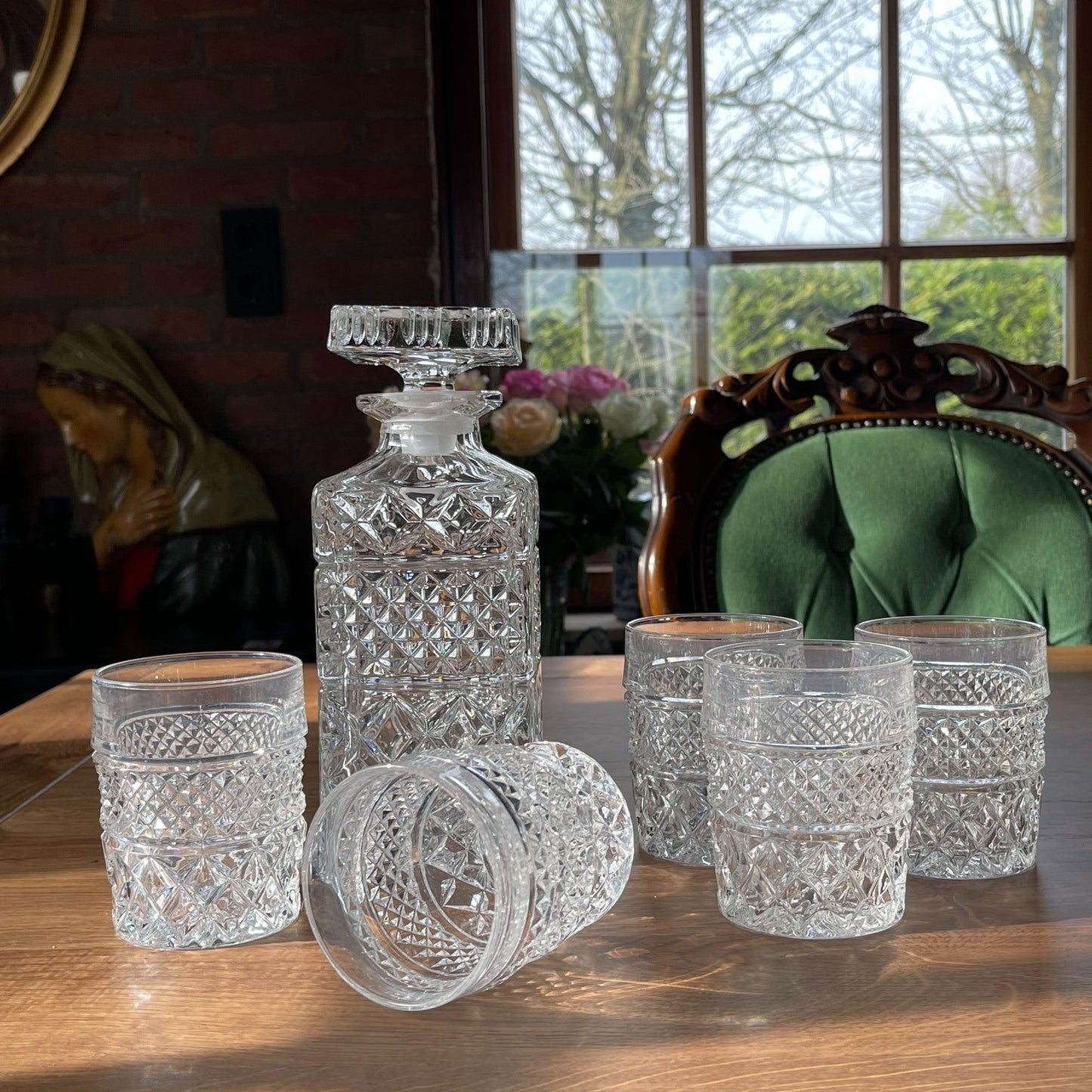 Kristallen Whiskey karaf met vijf glazen - Bamestra Curiosa