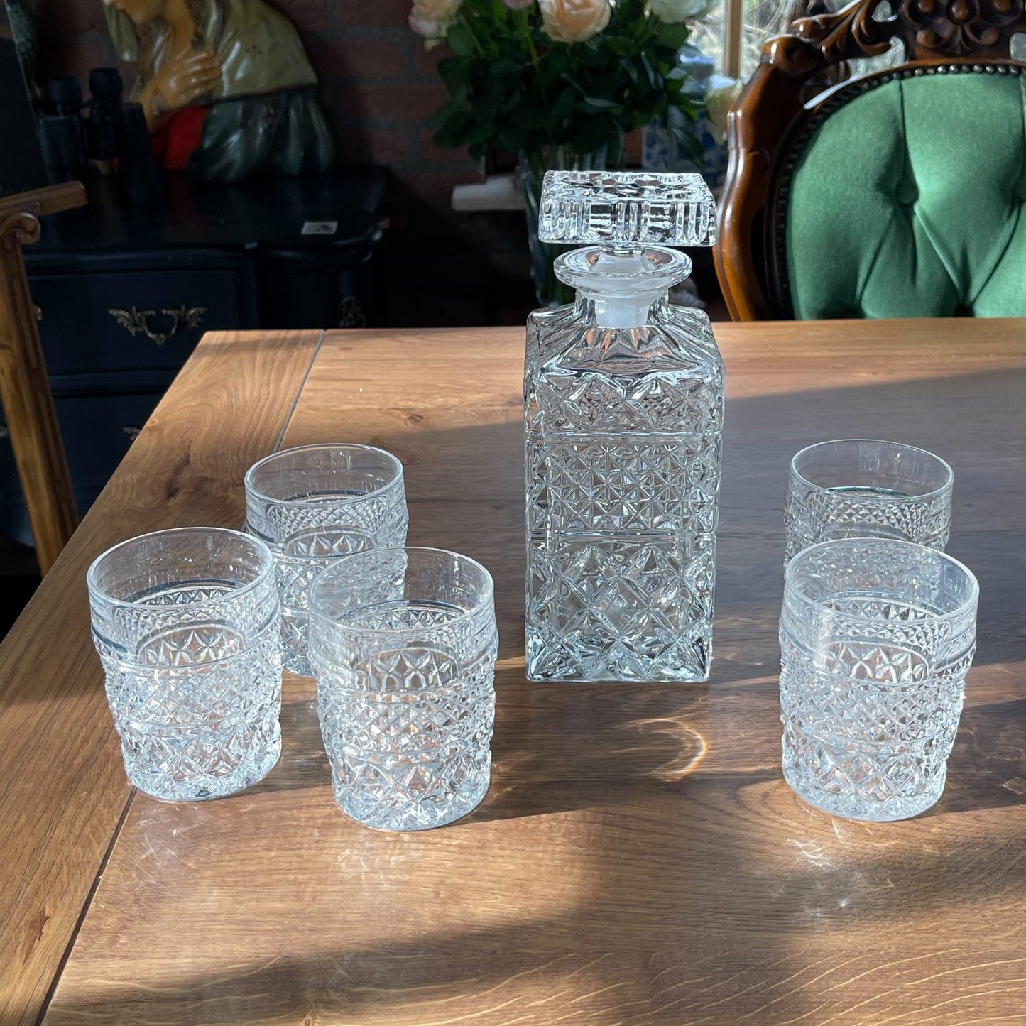 Kristallen Whiskey karaf met vijf glazen - Bamestra Curiosa