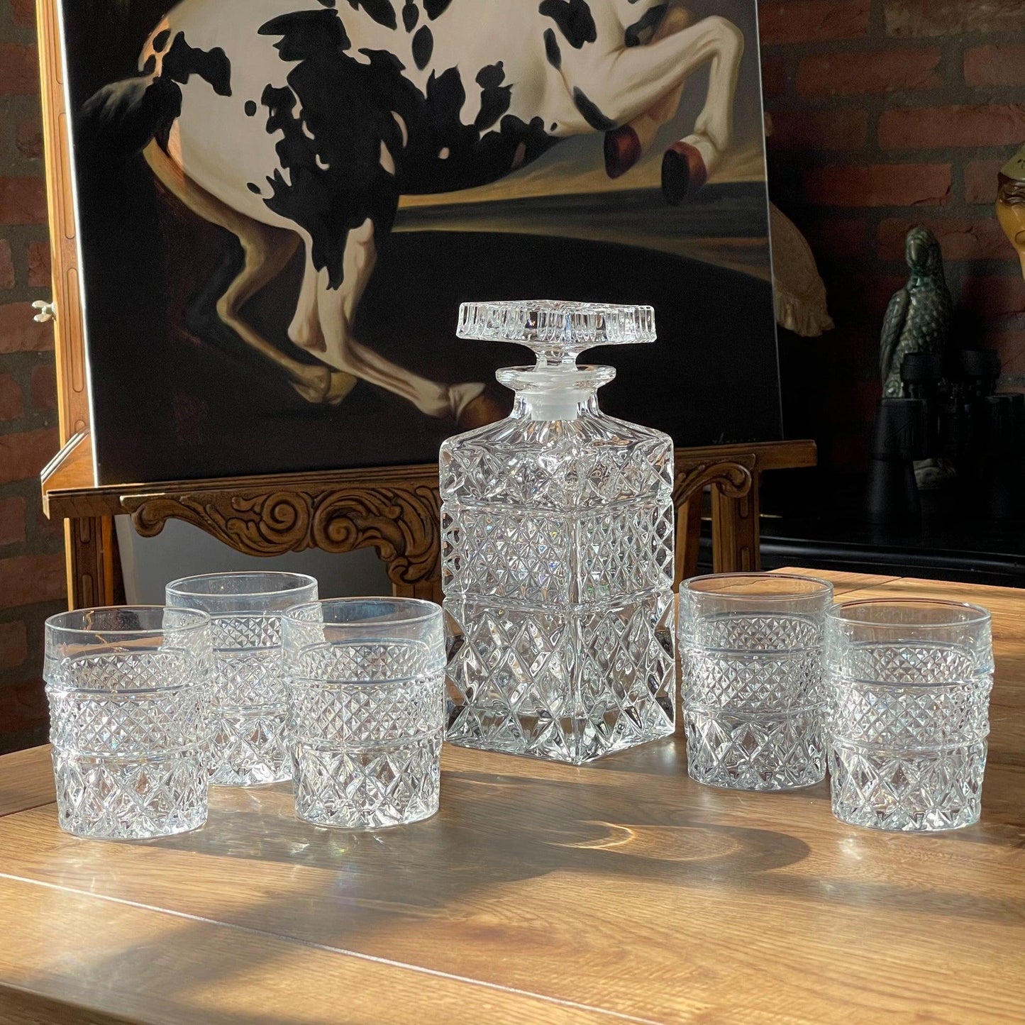 Kristallen Whiskey karaf met vijf glazen - Bamestra Curiosa