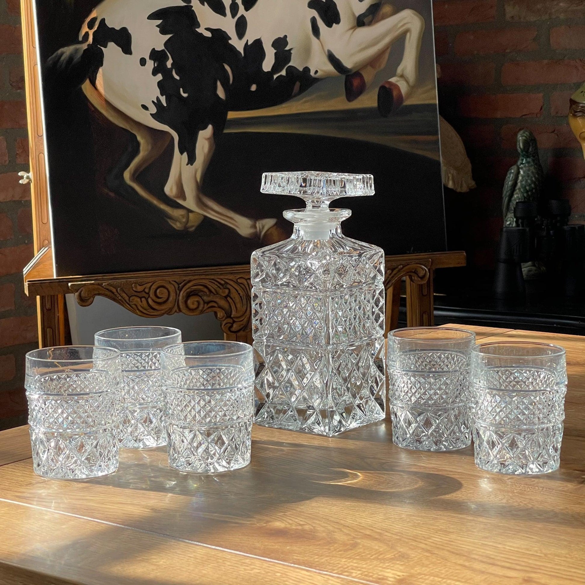 Kristallen Whiskey karaf met vijf glazen - Bamestra Curiosa