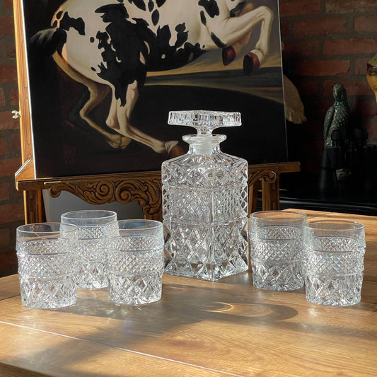 Kristallen Whiskey karaf met vijf glazen - Bamestra Curiosa