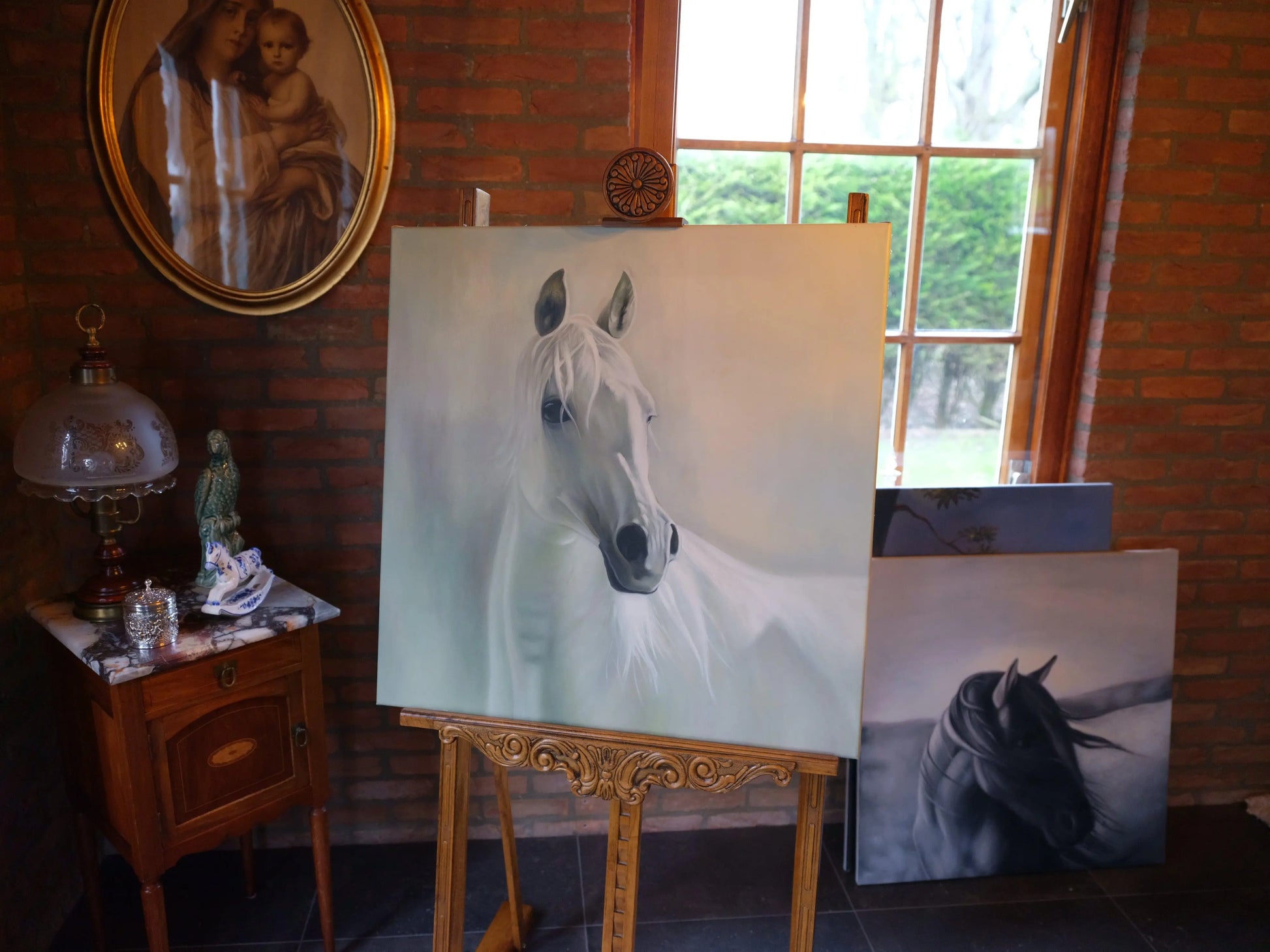 Schilderij wit paard op canvas - Bamestra Curiosa
