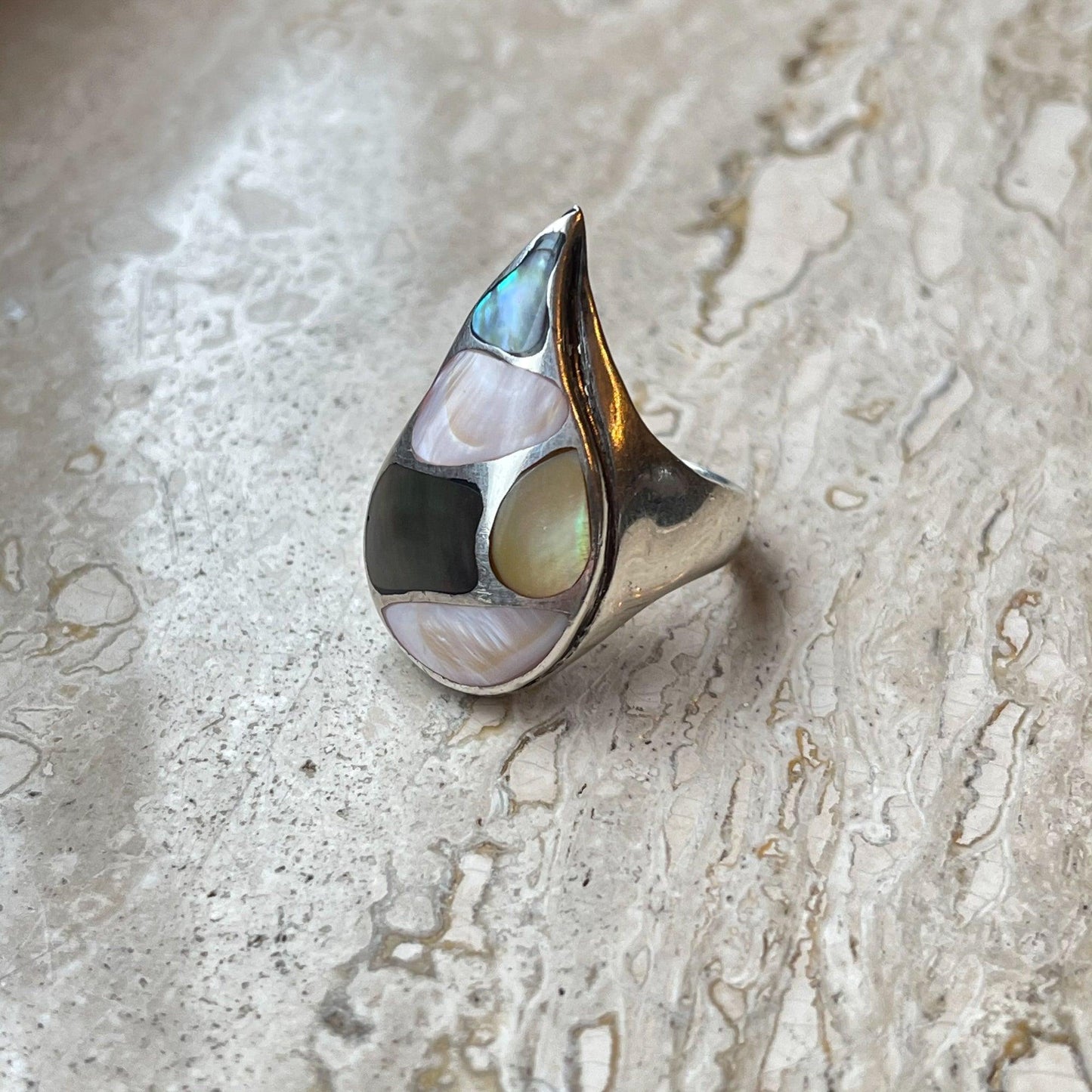 Zilveren ring met parelmoer van Wim Lammers - Bamestra Curiosa