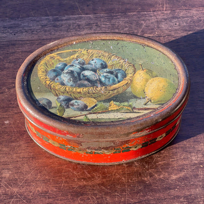 Antiek blik met stilleven van peren en pruimen - The Collectionist