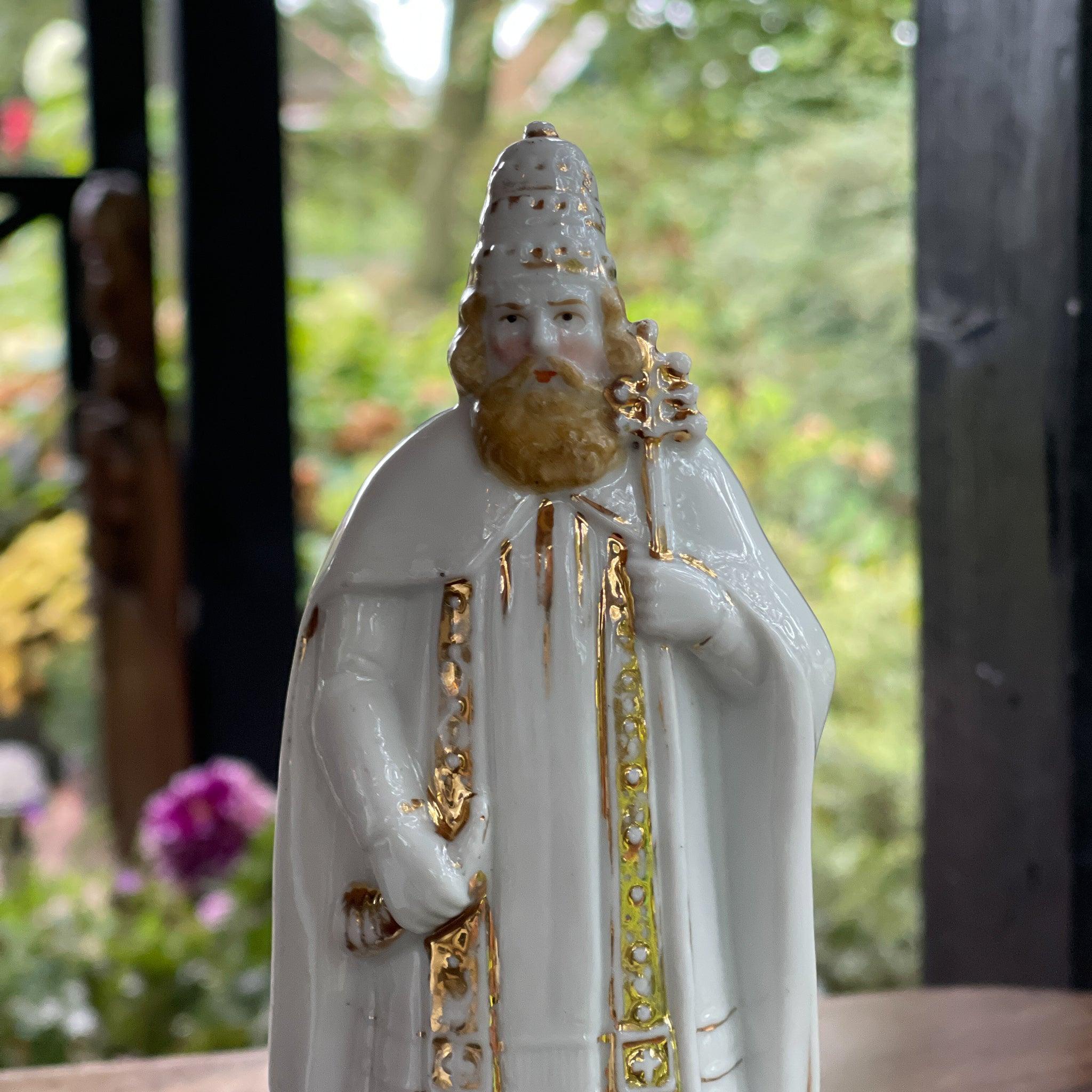 Antiek zeldzaam porseleinen beeld van St. Cornelius - The Collectionist