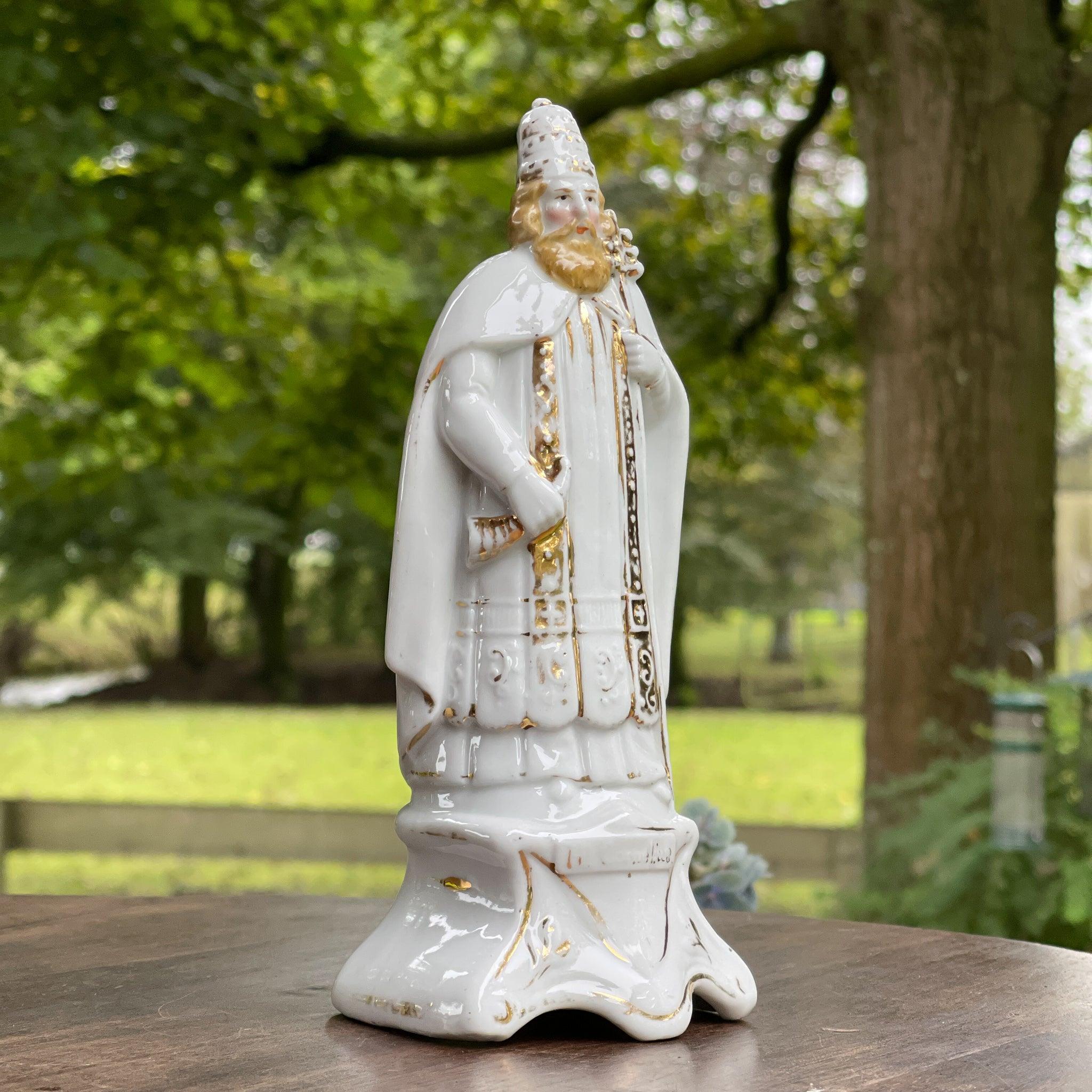 Antiek zeldzaam porseleinen beeld van St. Cornelius - The Collectionist